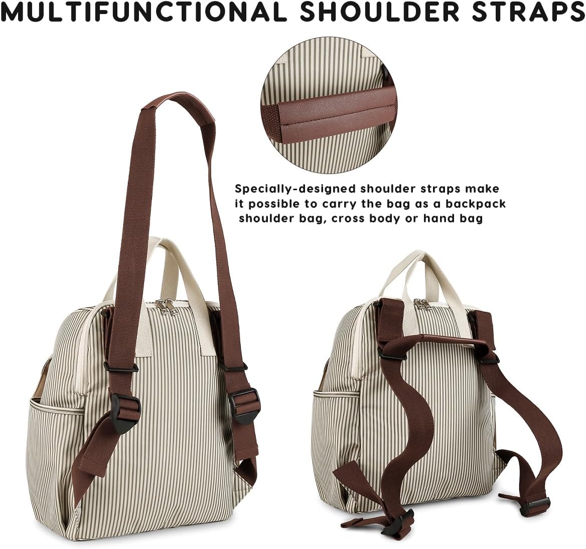 SONARIN Versatile Diaper Bag Backpack Shoulder Tote Bag Nappy Changing Bag Mummy Bag with Changing Pad & Insulated Bottle Bag(Khaki)