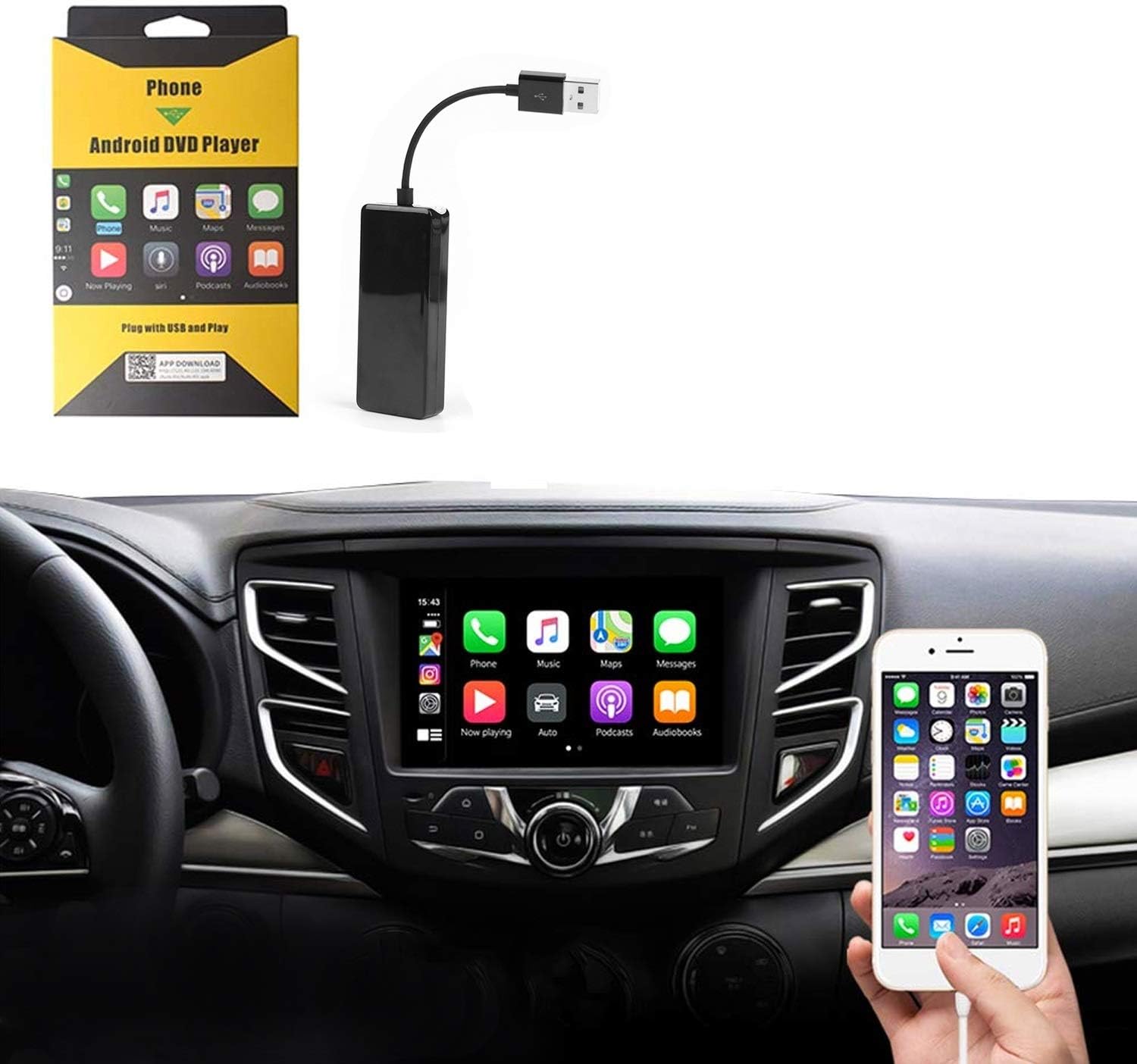 USB CarPlay Dongle Auto, Mirroring, Mini Smartphone Link Receiver Adapter Auto Navigation Multimedia Player for Smartphone (Black)