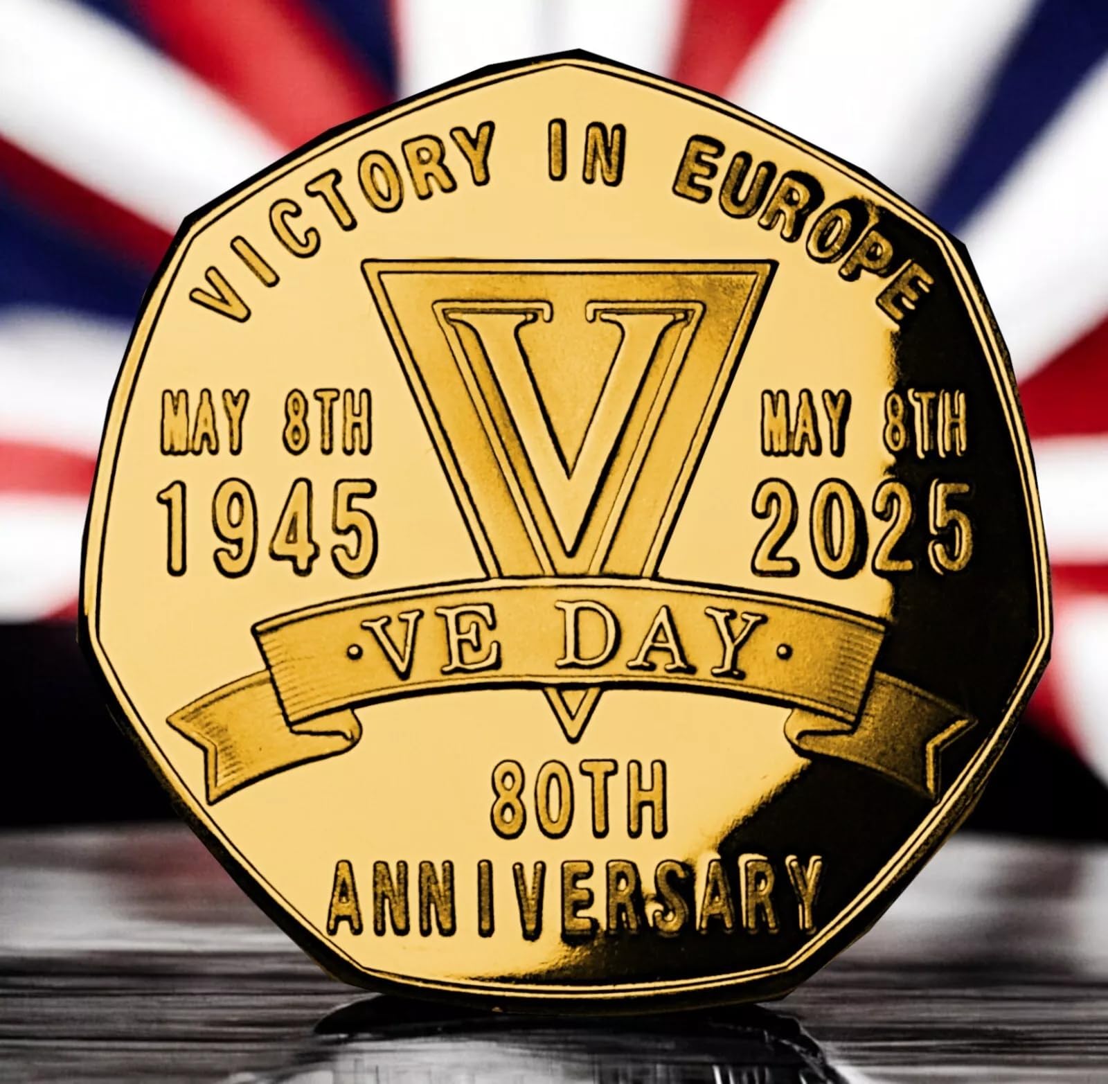The Commemorative Coin Company Gold Victory In Europe 80Th Anniversary 24Ct Commemorative. 1945-2025. 8Th May Ve Day Ww2 Collectable