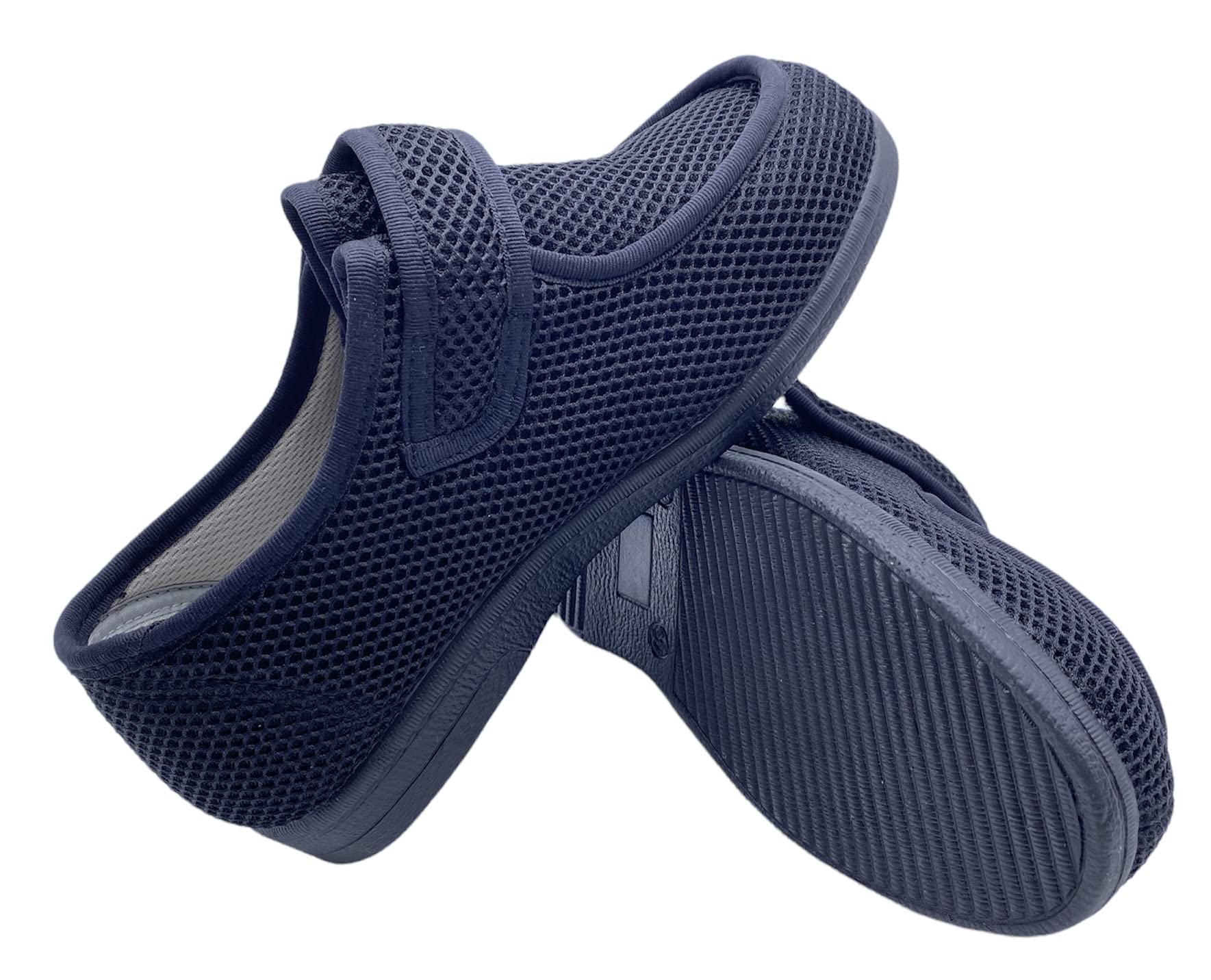 Zapatillas Unisex con Velcro - Zapatillas Verano/Invierno - Ancho Especial Pies Delicados - Antibacteriana Diabéticos Posoperatorio - Unisex - Negro y Marino - Tallas 36-48