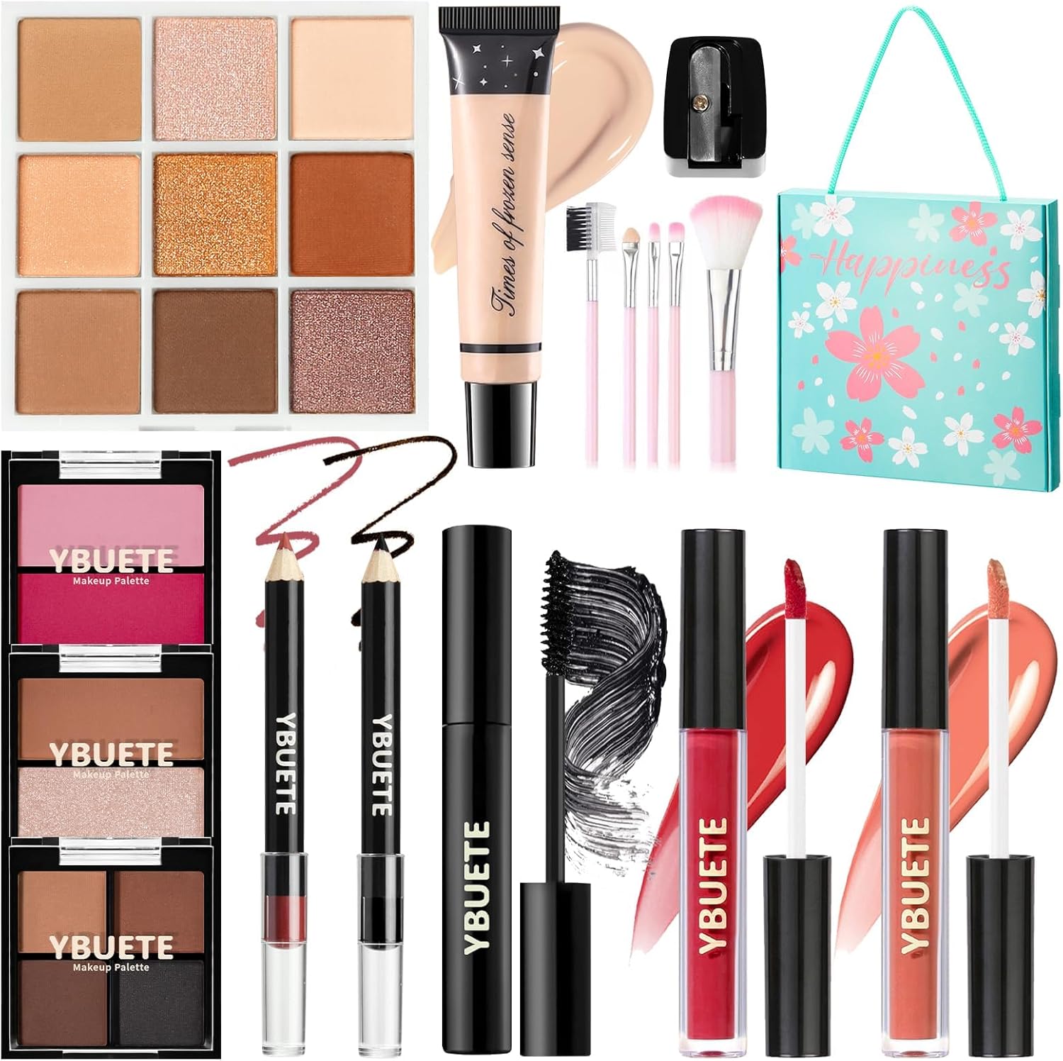 Make-upkit voor tieners, meisjes, vrouwen, reismake-upkit, draagbare make-upset voor beginners en professionals, cosmetische bundel inclusief foundation, oogschaduwpalet, lippenstift, eyeliner,