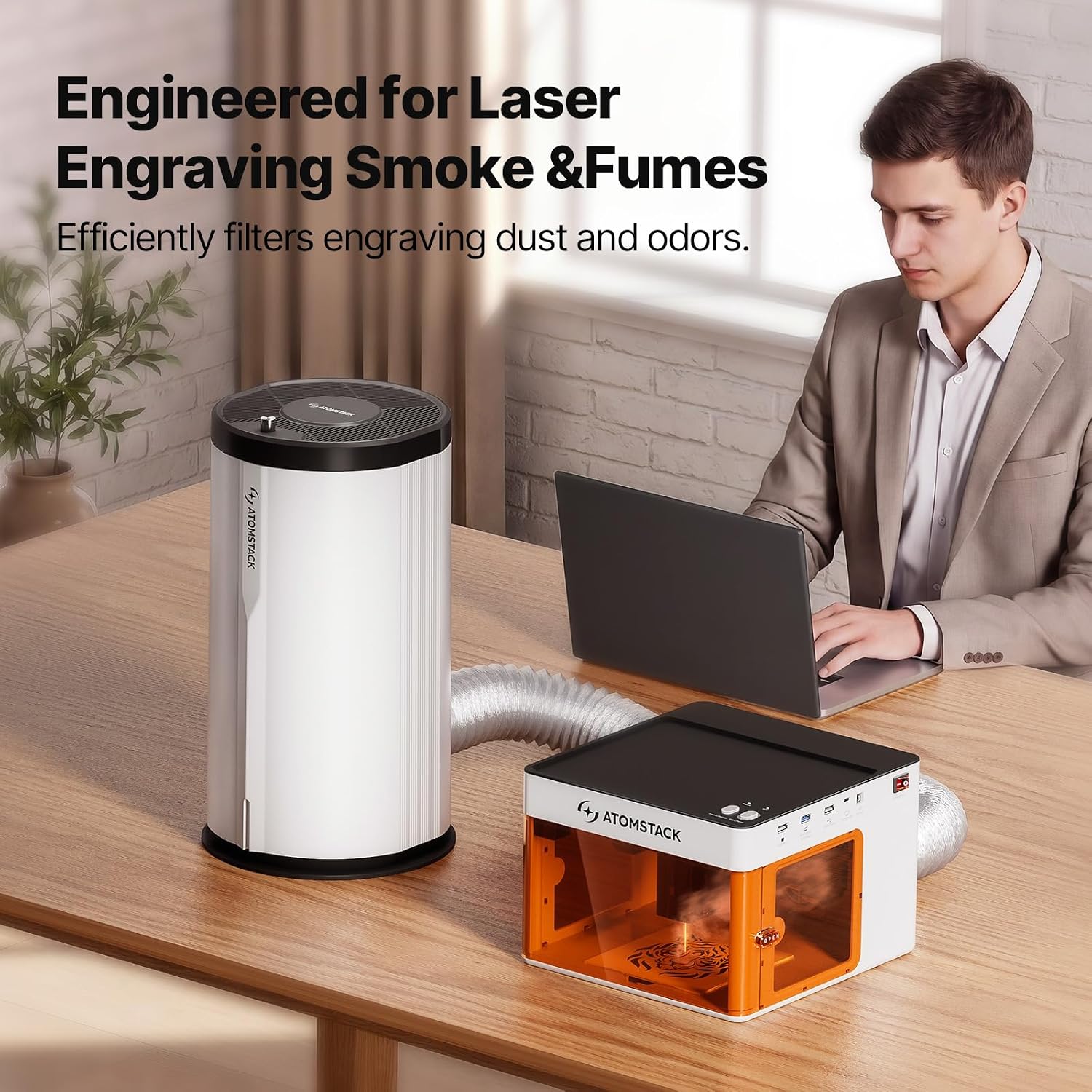 ATOMSTACK D3 Air Purifier for P1 Laser Engraver Smoke Purifier for Laser Engraver with 3-Layer Fume Extractor Filter with Activated Carbon + HEPA Filter