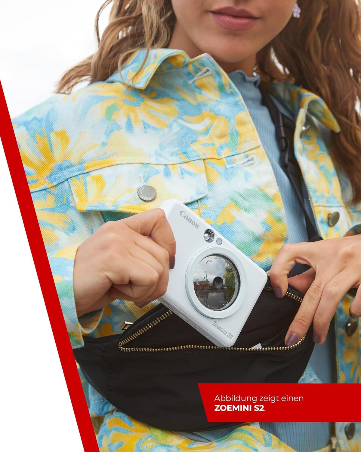 Canon Zoemini S2 Mini Sofortbildkamera + Fotodrucker mobil tragbar unterwegs Hosentasche (Fotodruck 5x7,6 cm, kabelllos, eingebauter Akku, Canon App, Bluetooth) perlweiß [+ 10er Zink Druck-Set]