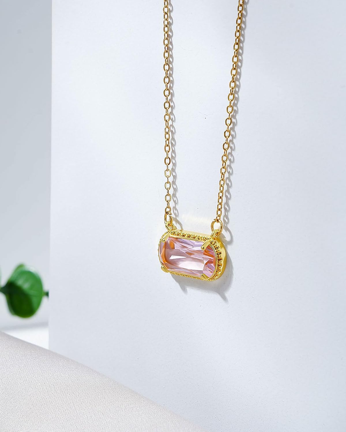 Lourny Gemstone Birthstone Pendant Layered Necklace for Women Trendy, 18K Gold Plated Paperclip Chain Preppy Choker Charm Necklace for Women Wife Jewelry - Image 7