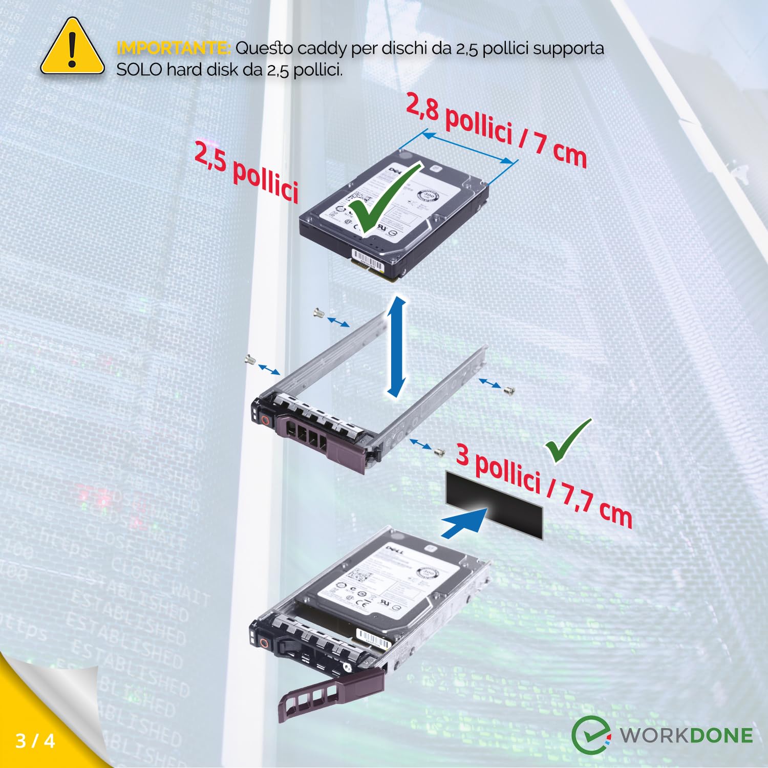 WORKDONE 4 pezzi - Vassoio caddy da 2,5 pollici per disco rigido, Compatibile con PowerEdge Dell T440 T640 R330 R430 T430 R630 T630 R730 R830 R930 R320 R420 R310 R410 R415 G176J - Vassoio Hot-Swap