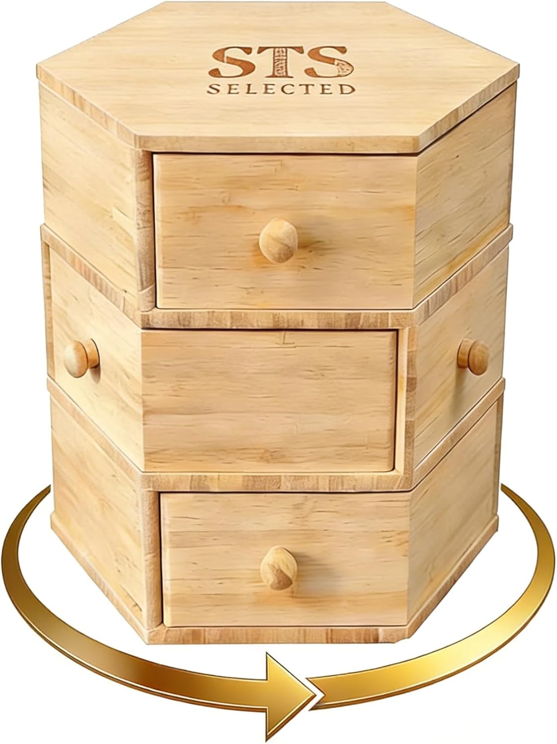 Bamboo Desktop Organizer with Large Capacity Storage, 360 ° rotating base, 3 Layers with 9 Drawers, for Home Office School Supplies, No Assembly Required