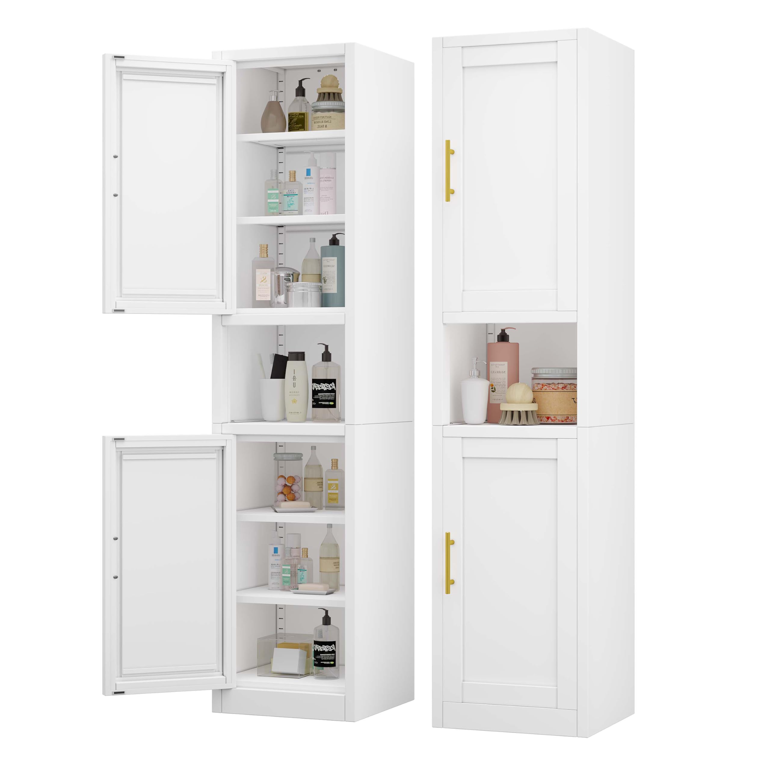 pozdeg 67" Tall Narrow Storage Cabinet Metal Bathroom Cabinet with 2 Doors & 4 Adjustable Shelves, Standing Pantry Cabinets Cupboard for Kitchen,