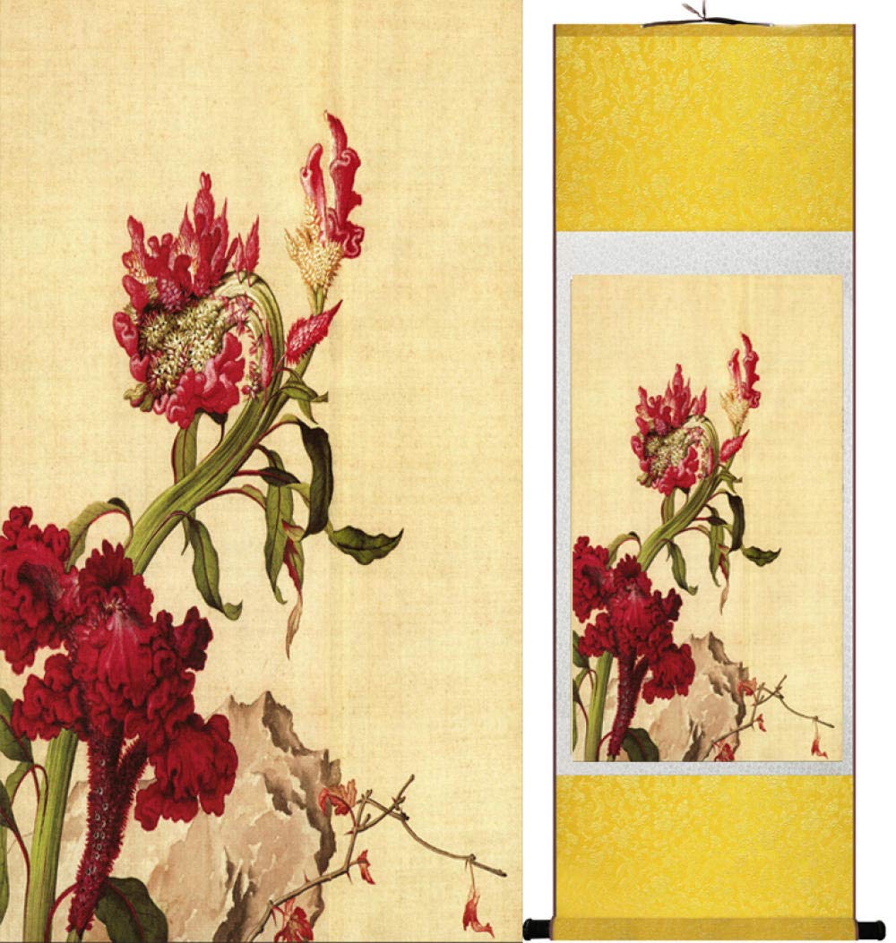 Amazon | LangShining水墨画鳥と花の絵春の水墨画シルク