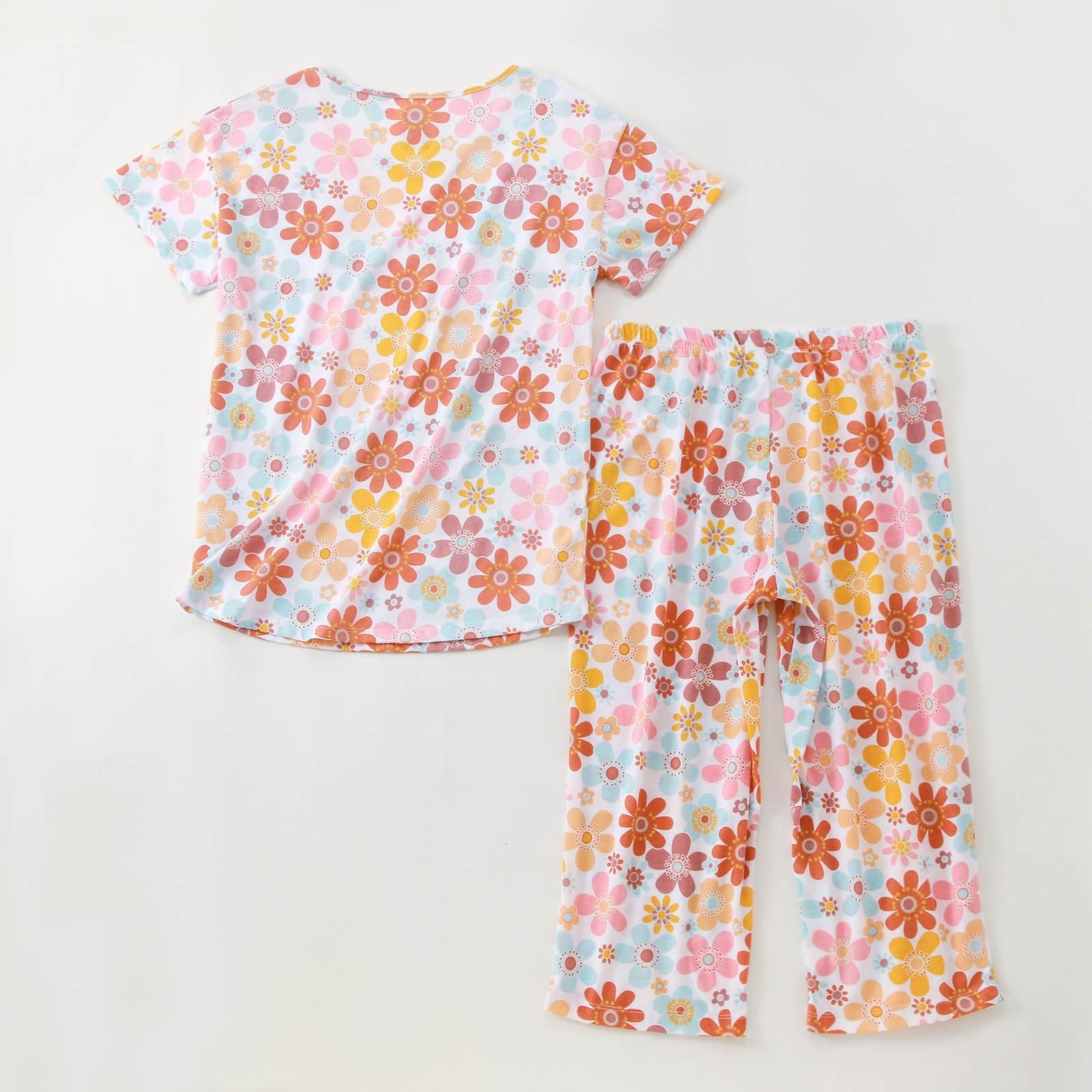 Générique Pyjama Femme Été Coton Manche Courte Ensemble Femme Ete avec T - Shirt à Manches Courtes et Capri 2 Pièces,Ensemble Pyjama T - Shirt à Manches Courtes, Capri, Manche Courte, Ete