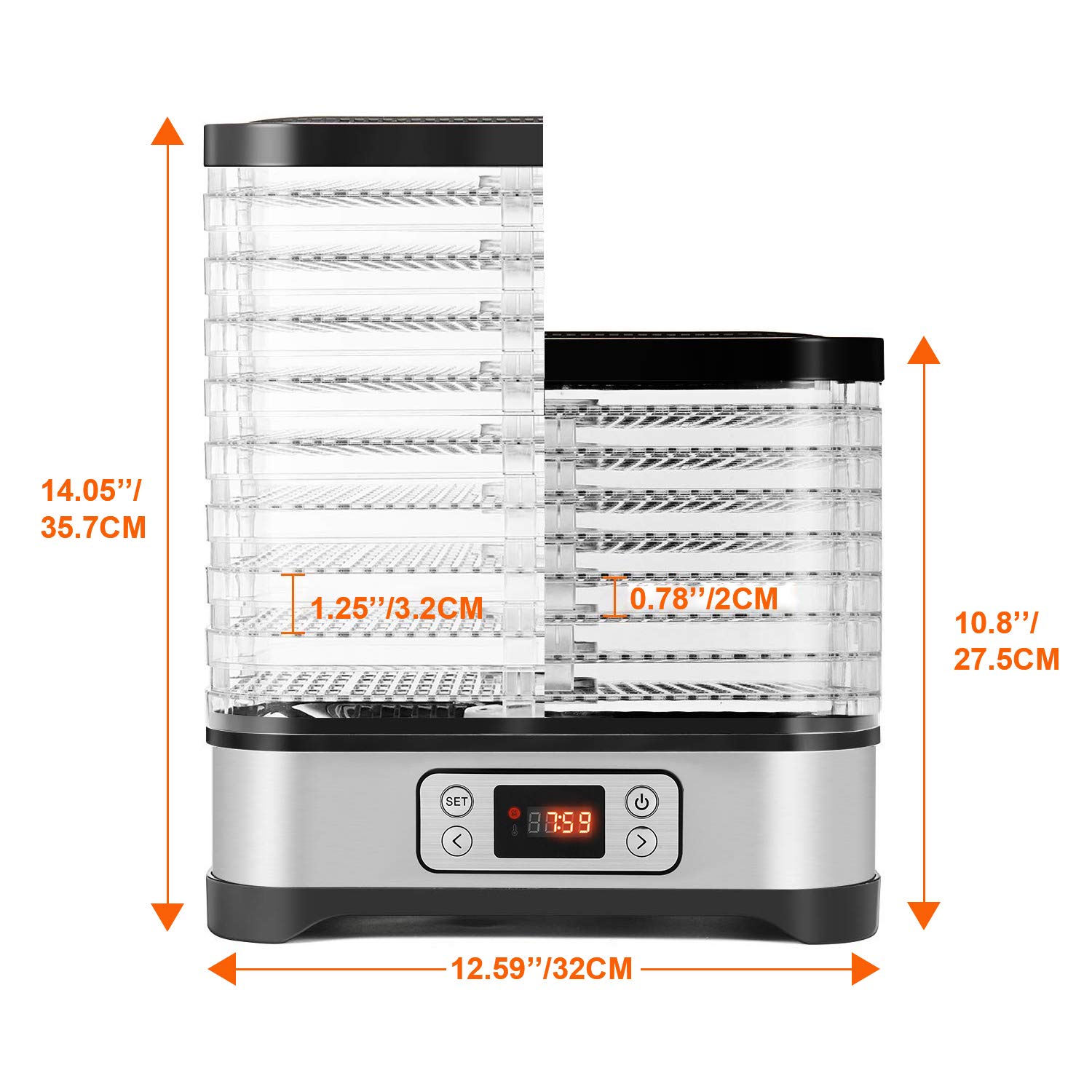 Nictemaw Essiccatore frutta e verdura,Display LCD,Timer di 72 ore,8 pallet,Disidratatore per Alimenti,Essiccatore Alimentare,Temperatura regolabile(35 ° C-70 ° C), 400 W
