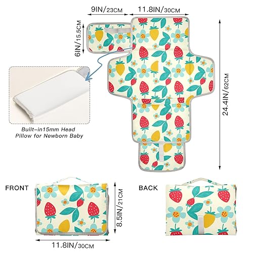 Miniatura 4 de Strawberries Portable Changing Pad with Built-in Pillow, Waterproof Foldable Baby Diaper Changing Pads, Diaper Mat for Boys and Girls
