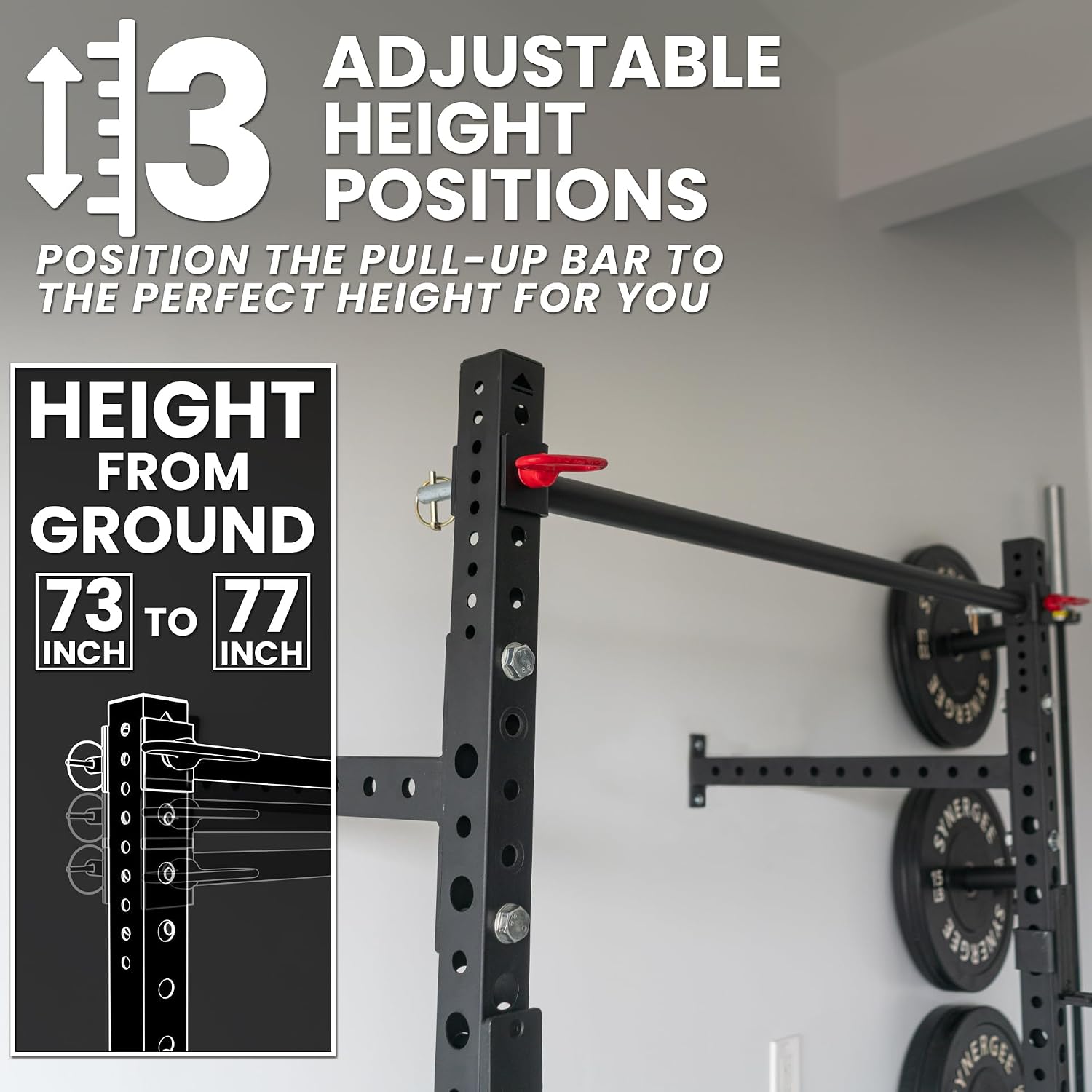 Synergee 2200 Series 79" Wall Mounted Squat Rack with J-Cups & Adjustable Pull Up Bar. Exercise Stand with 750lb Capacity. Free Standing Strength & Bodyweight Exercise Stand.
