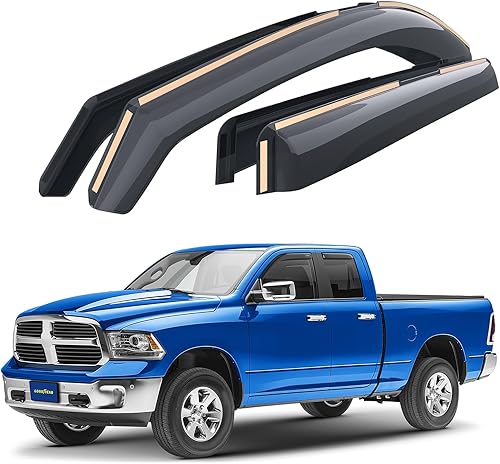 Goodyear Deflectores de ventana de canal inastillables para camiones Dodge RAM 1500 2009-2018 Quad Cab, protectores de lluvia, viseras de ventana