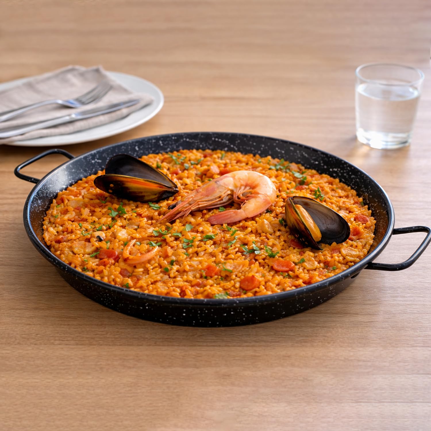 TWO TIGERS | Paellera Para Inducción Vitrocerámica y Gas | 30 cm de Diámetro | De 3 a 5 Raciones | Para Hostelería Restaurantes Hoteles | Acero Esmaltado Resistente Fácil de Limpiar