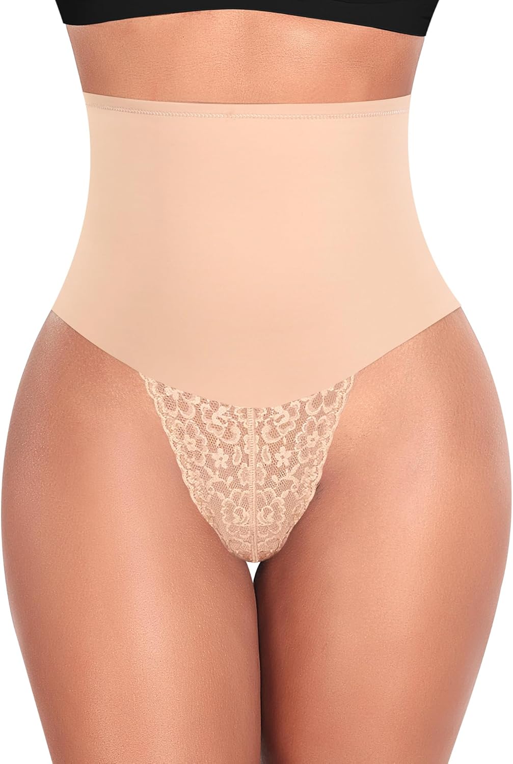 Werena Tummy Control Thong Shapewear for Women Mid High Waisted Body Shaper Underwear Lace Shaping Thong Girdle Panties