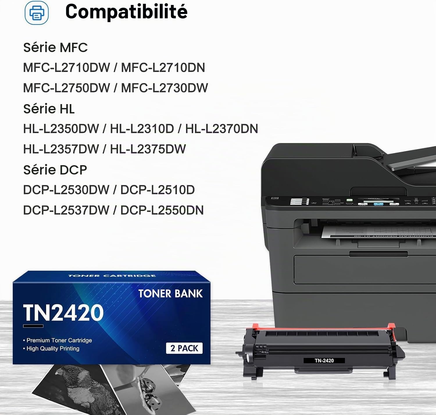 TN2420 Compatible pour Brother TN 2420 TN-2420 Toner (Noir, 2-Pack) | Compatible pour DCP-L2530DW MFC L2710DW HL-L2350DW MFC-L2710DW DCP-L2510D HL-L2375DW MFC-L2730DW MFC-L2750DW HL-L2310D TN2410