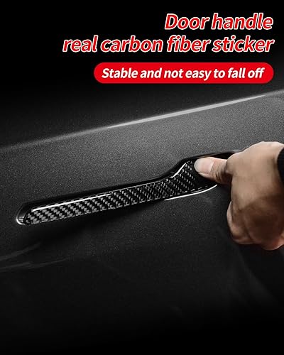 Miniatura 4 de Juego de fundas para manija de puerta, juego de protectores de fibra de carbono brillante real compatible con Tesla modelo 3 modelo Y (4 piezas)