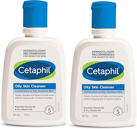 Cetaphil Oily Skin Cleanser, Daily Face Wash for Oily and Acne Prone Skin, Gentle Foaming, 125ml, Pack of 2