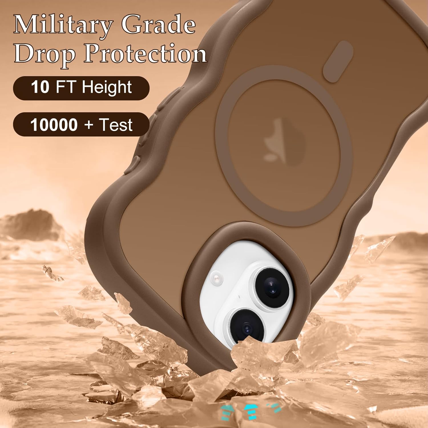 for iPhone 16 Case, Curly Wavy Frame Hard Translucent Matte Clear Back Cover for Women Men Compatible with Magsafe TPU Bumper Shockproof Drop Protection Phone Case for iPhone 16, Desert Gold - Image 4