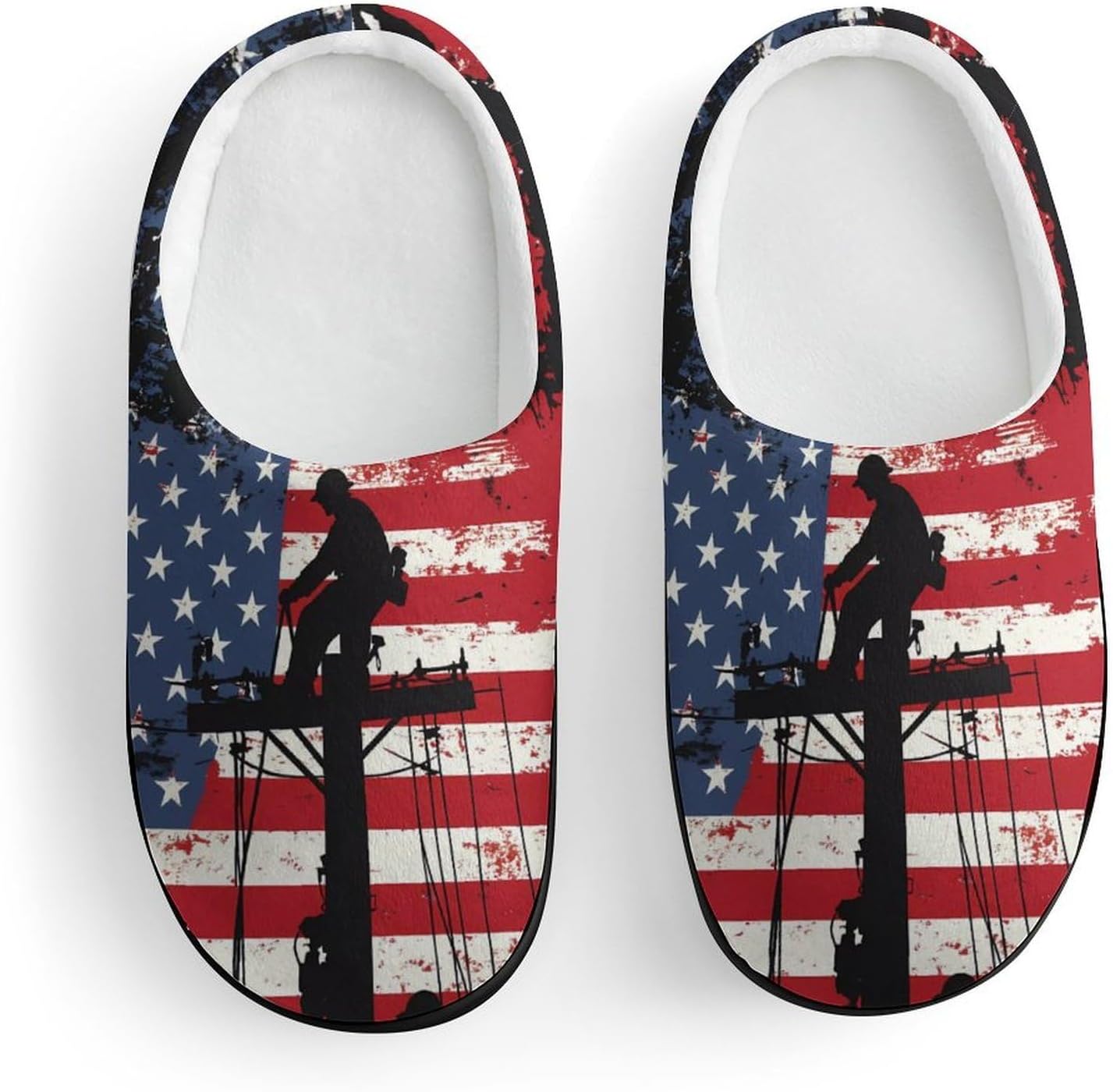 Lineman Am-erican Flag Electric Cable Lineman Cotton Slippers for Girls Boys Warm House Shoes for Home Travel