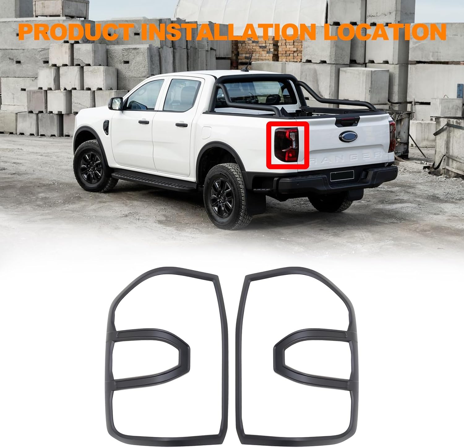 MP&PV Auto Parts Taillight Frame, Rear Left & Right Tail Light Cover Trim Set Compatible with Ford Ranger Sport Wildtrak XLT 2022 2023
