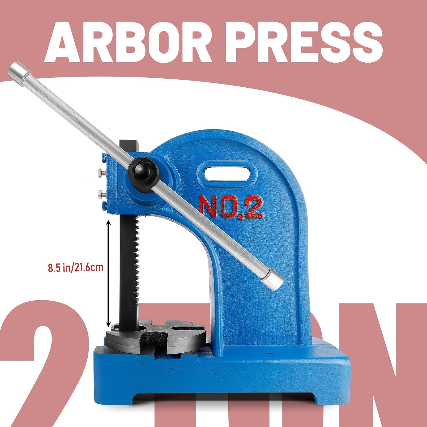 2 Ton Arbor Press, Desktop Metal Punch Press Machine 8.5 Inch Max Height, Cast Iron Material Heavy-Duty Manual Press, Hand Press Suitable For Punching, Bending, Stretching And Forming Tasks