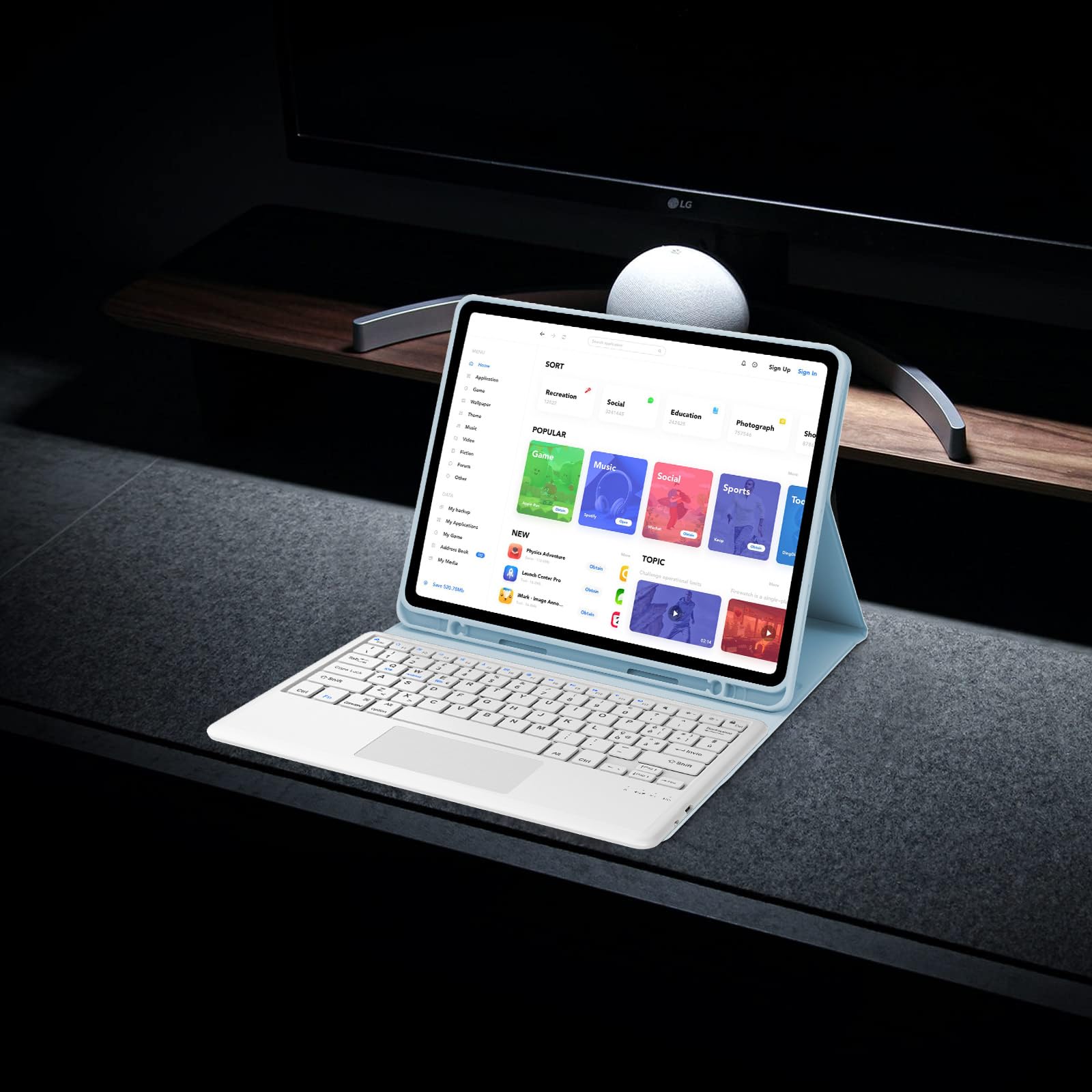 WINCHKING Tastiera per iPad Pro 12.9 con Touchpad, Cover con Tastiera per iPad pro 12.9, Custodia QWERTY Bluetooth Magnetica Keyboard per pro 12.9 pollici 6/5/4/3 Generazione, Azzurro