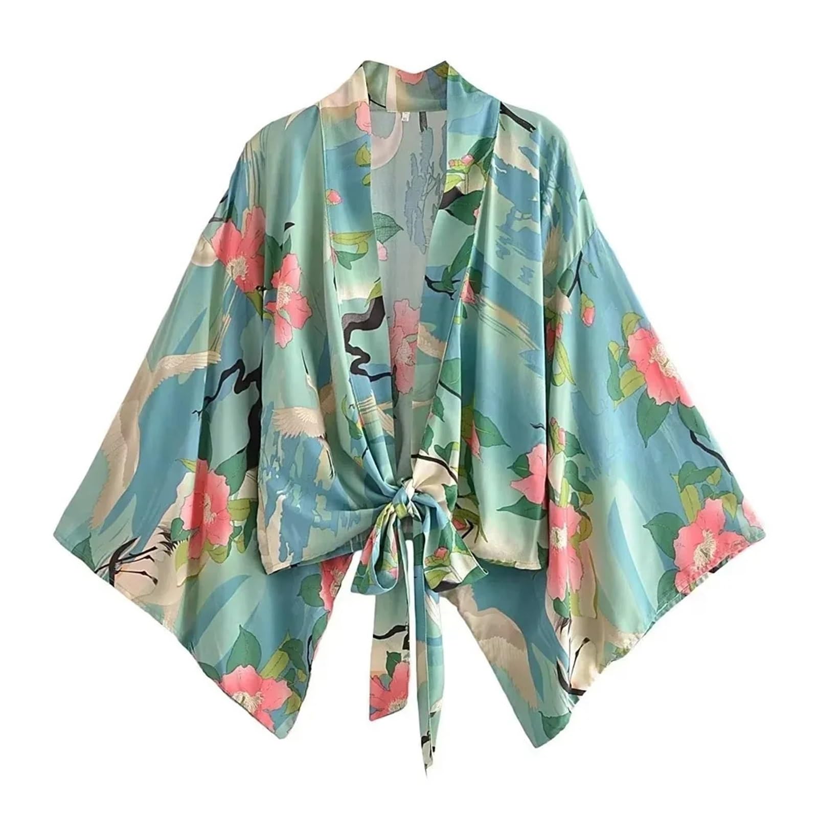 Generisch Damski kostium kąpielowy w stylu vintage, z krótkim kimono, dekolt w serek, rękawy, moda plażowa, S/M/L/XL