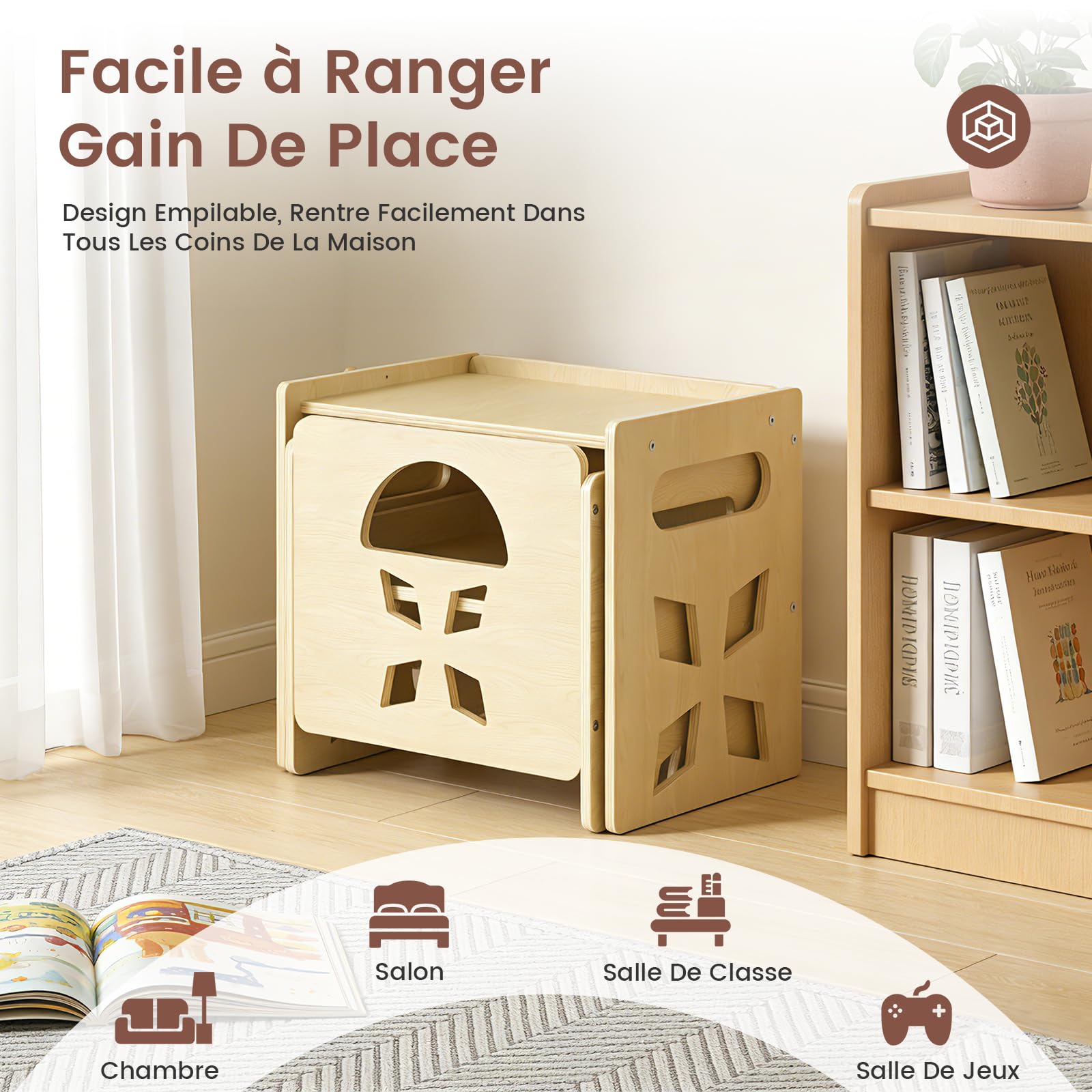 Ensemble Table et Chaise Enfant Montessori,Table Enfant avec Chaise Réglable Un Tableau Noir Table Chaise en Bois pour 1-3 Ans, pour Activité/Dessiner/Manger/Jeux