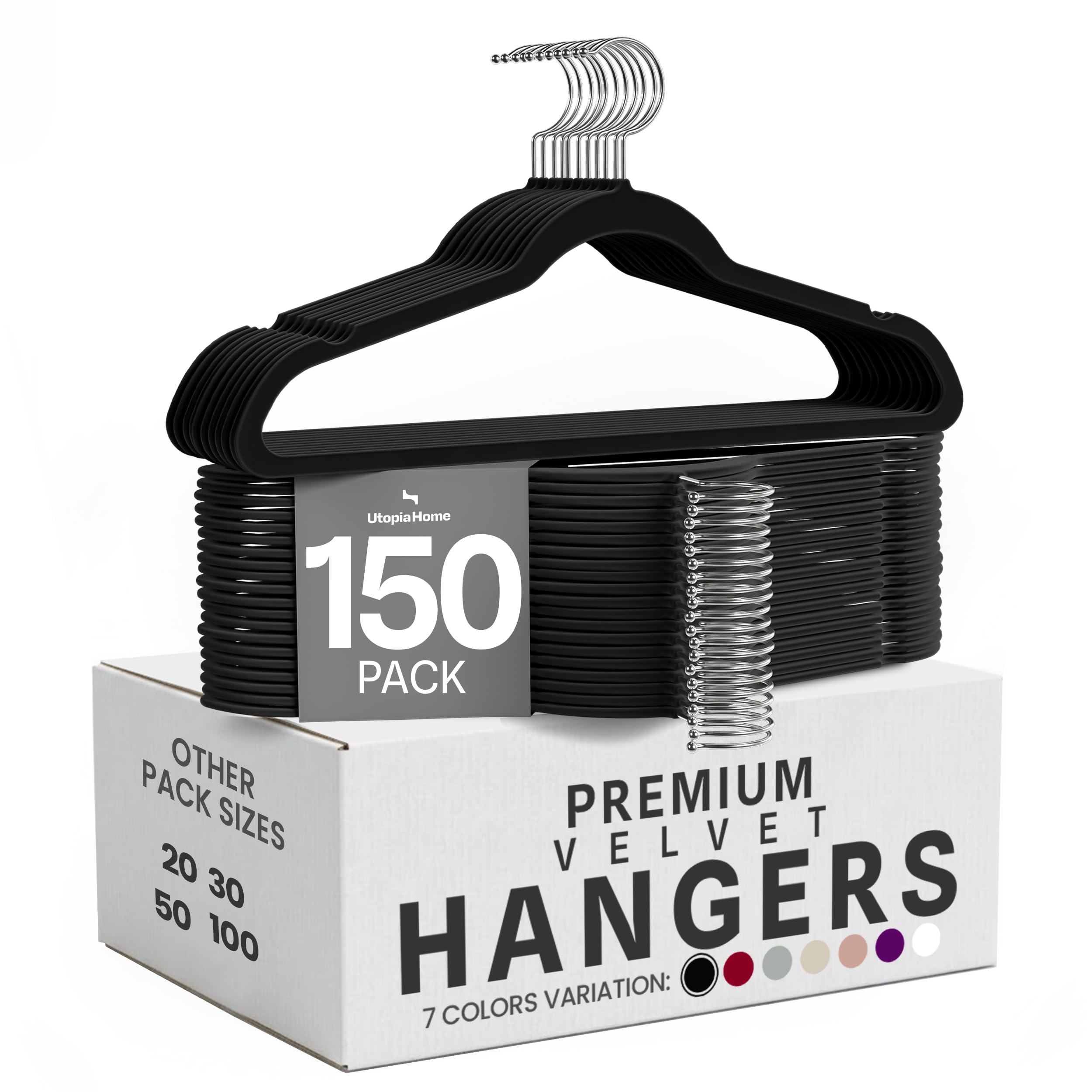 Utopia Home Velvet Hangers, Black, 150 Pack