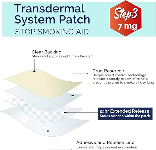 Miniatura 4 de Parches para dejar de fumar Paso 3, Paso 3 para dejar de fumar, 7 mg entregados durante 24 horas, ayuda para fumar para ayudar a dejar de fumar 30