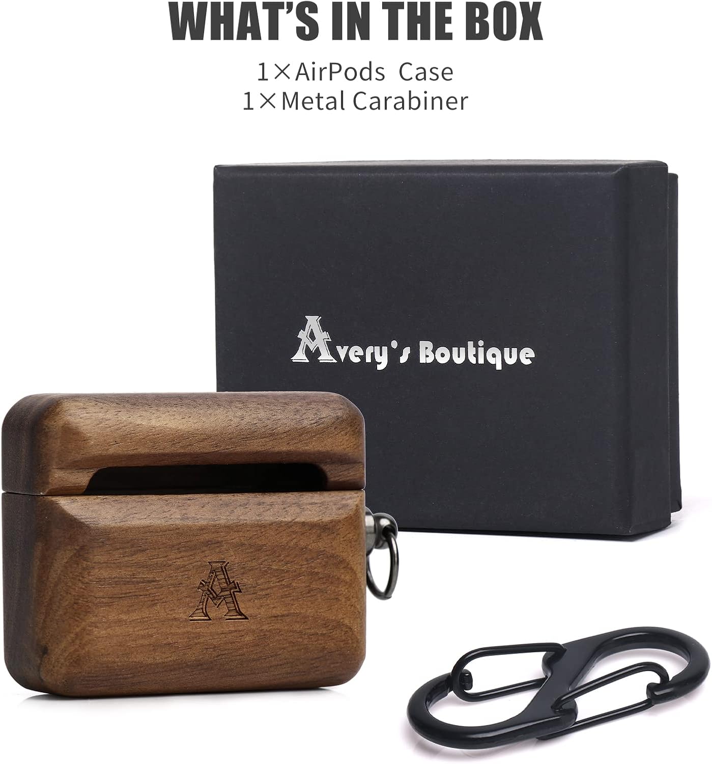 JAT Wood Airpod Case for Airpods, Full-Body Protective Wood Case with Carabiner for Apple Airpods (2021 Airpod 3, Walnut)