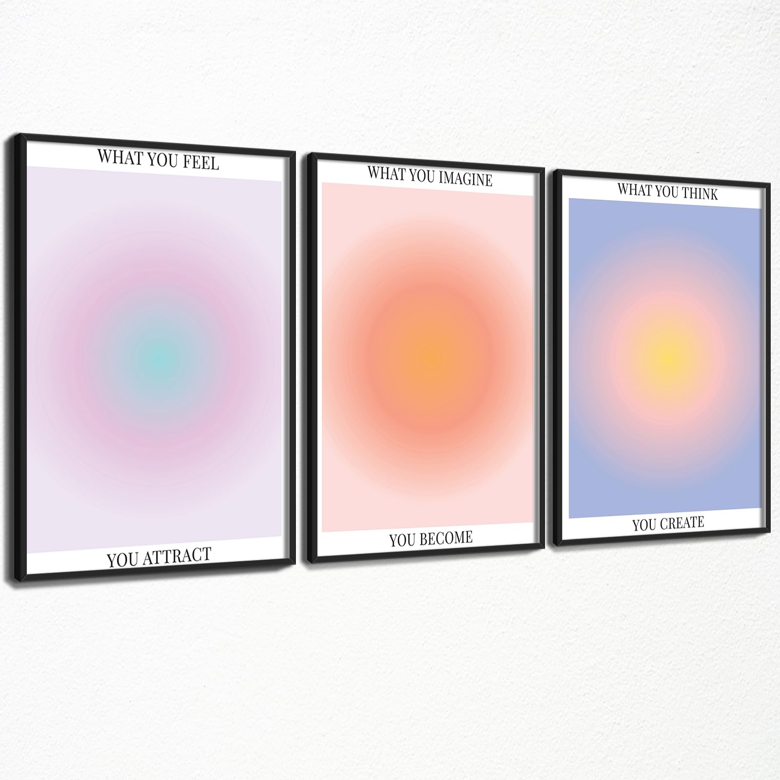 Black Aluminum Framed Art Colorful Aura Aesthetic Posters 3 Piece Aura Gradient Spiritual Affirmation Canvas Wall Art Positive Energy Painting Danish Pastel Wall Decor for Bedroom Yoga 12x16in