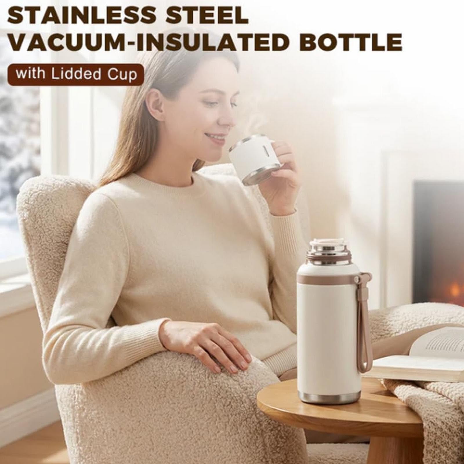 Borraccia termica con ventola integrata, tazza di raffreddamento portatile 2 in 1, design termico in acciaio inox, per viaggi e sport all'aria aperta, con cordino incluso
