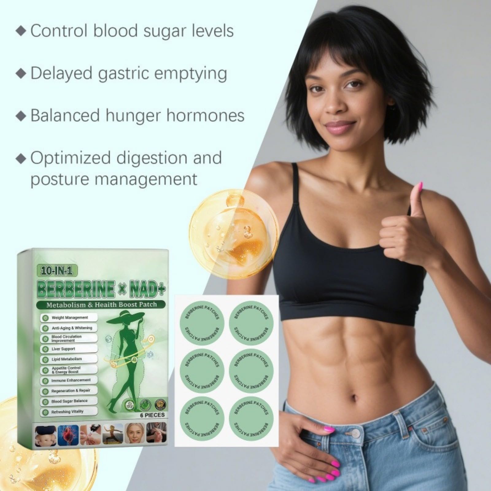 Moringa X Berberine Plaster wyszczuplający, Microneedle, naturalna do odchudzania, płaski brzuch, łatwa w aplikacji, niewidoczna pod ubraniem, naturalne składniki, dla mężczyzn i kobiet