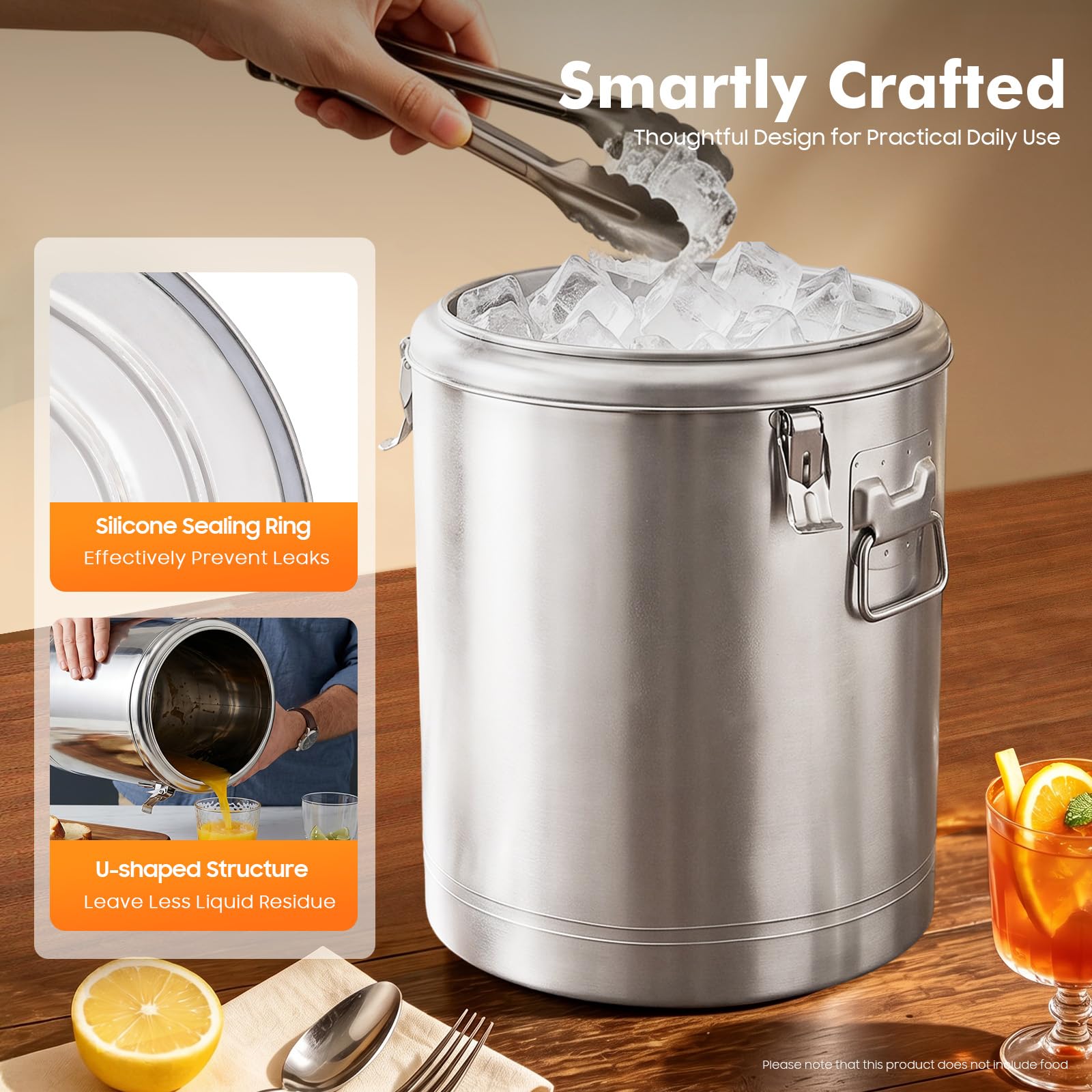 Scaldavivande in acciaio inox da 32 l, secchio isolato per gastronomia, contenitore termico con coperchio a prova di perdite e anelli per il trasporto, isolamento 8 ore, per bevande fredde e