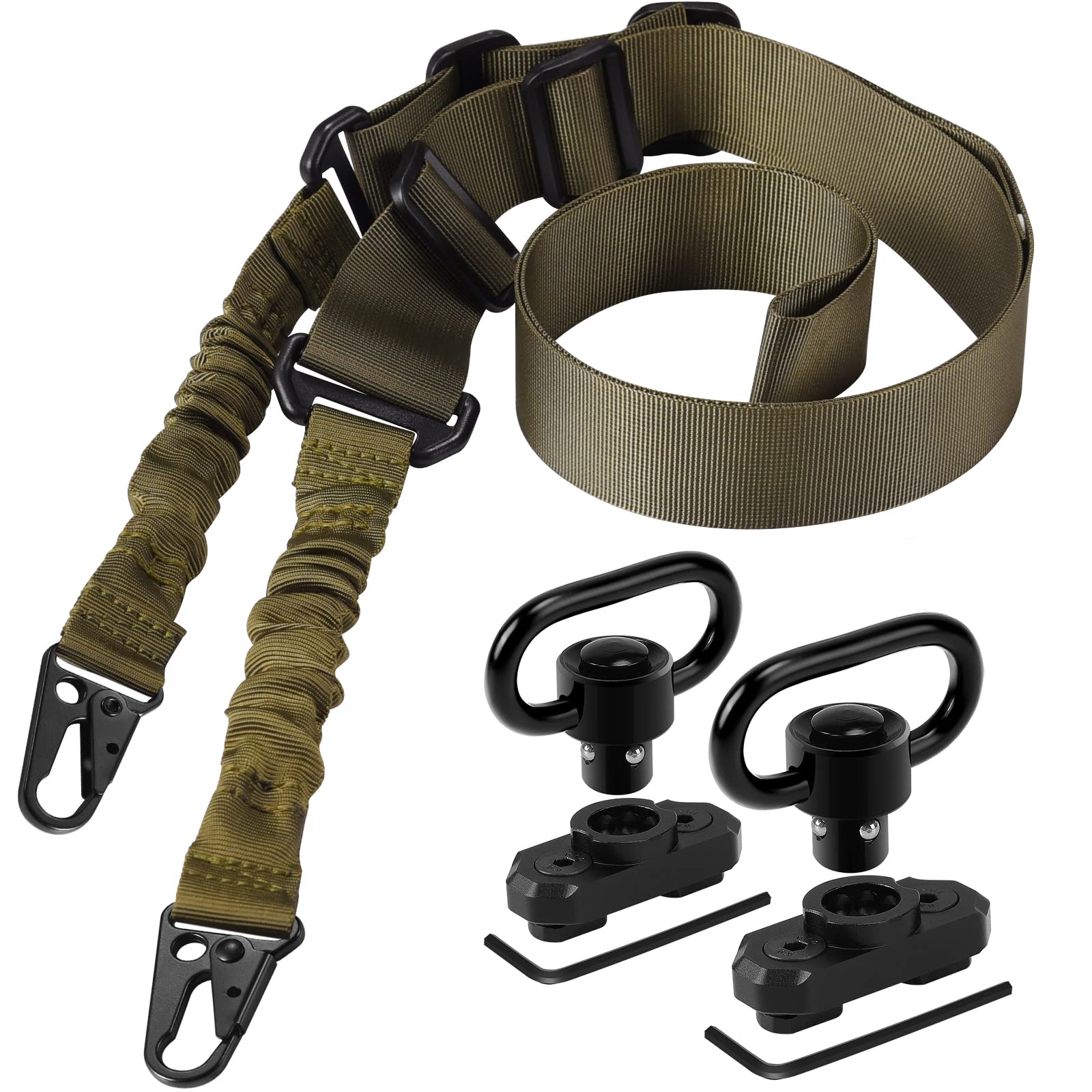 REERON Two Point Traditional Sling with Mounts - Adjustable Extra Long Two Point Traditional Sling with 2 Pack 1.25" QD Sling Rail Swivel Mounts for Mlock