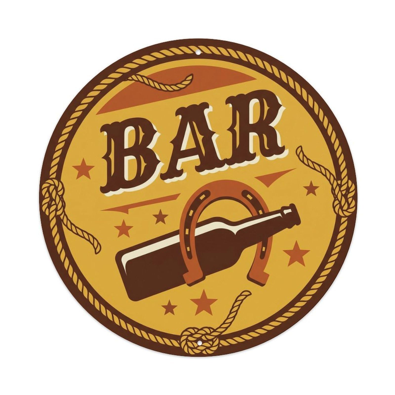 BAR Western Saloon Shield 1 Metal Tin Sign Plaque Wall Decor for Cafe, Club Bar, Office, Home Garden Round Metal Poster 8x8Inch