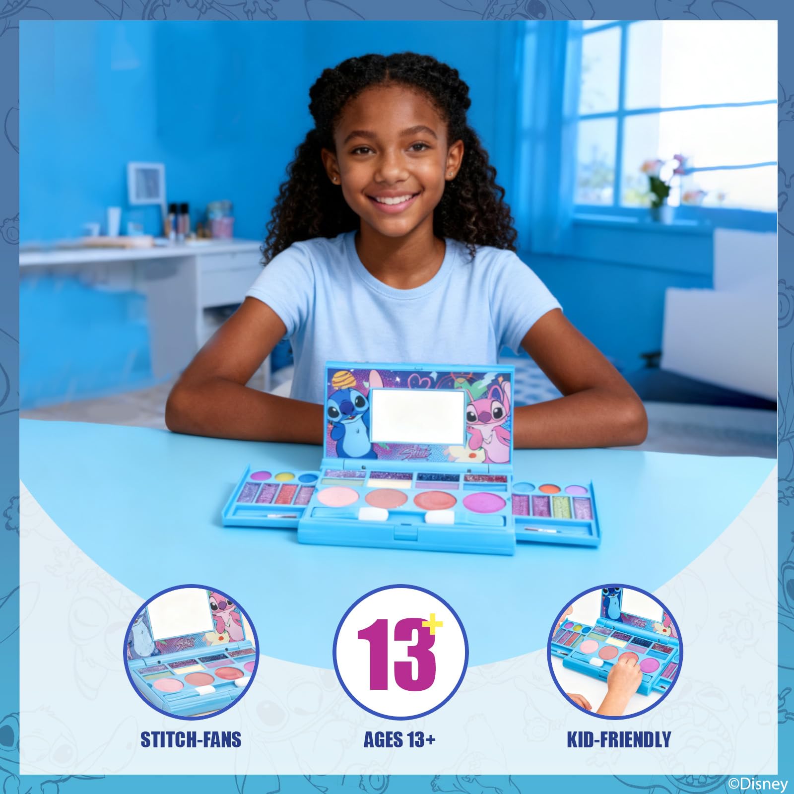 Stitch Coffret Maquillage Gloss, Ombres, Blush & Pinceaux Portable