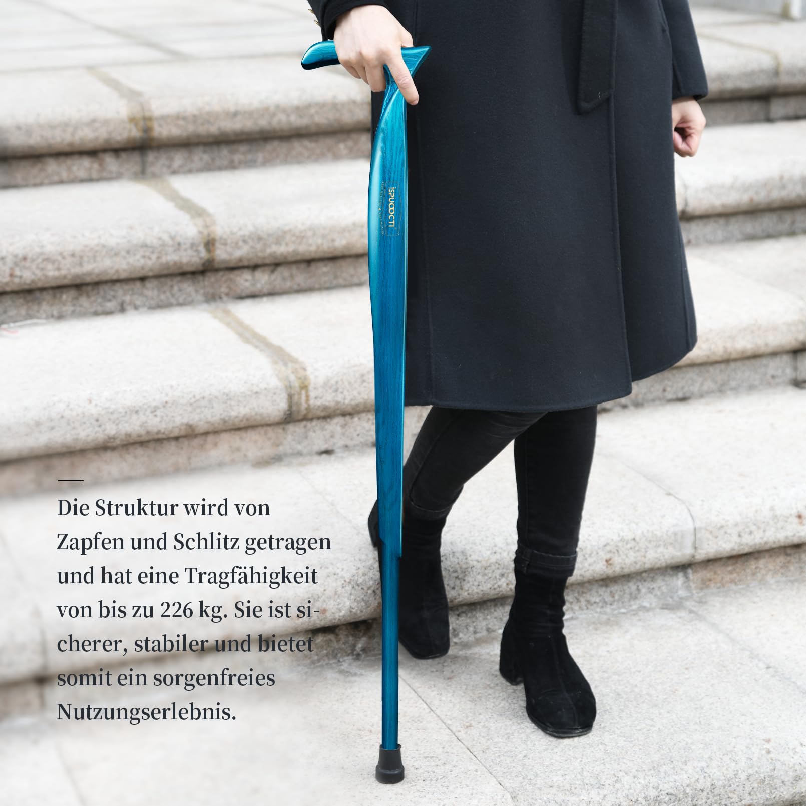 Gehstock aus Holz für Herren und Damen – Natürliches Massivholz, 3Gummifuß, Robust, mit Reisetasche – Ergonomische Gehstöcke für Senioren, Unisex- Spazierstock