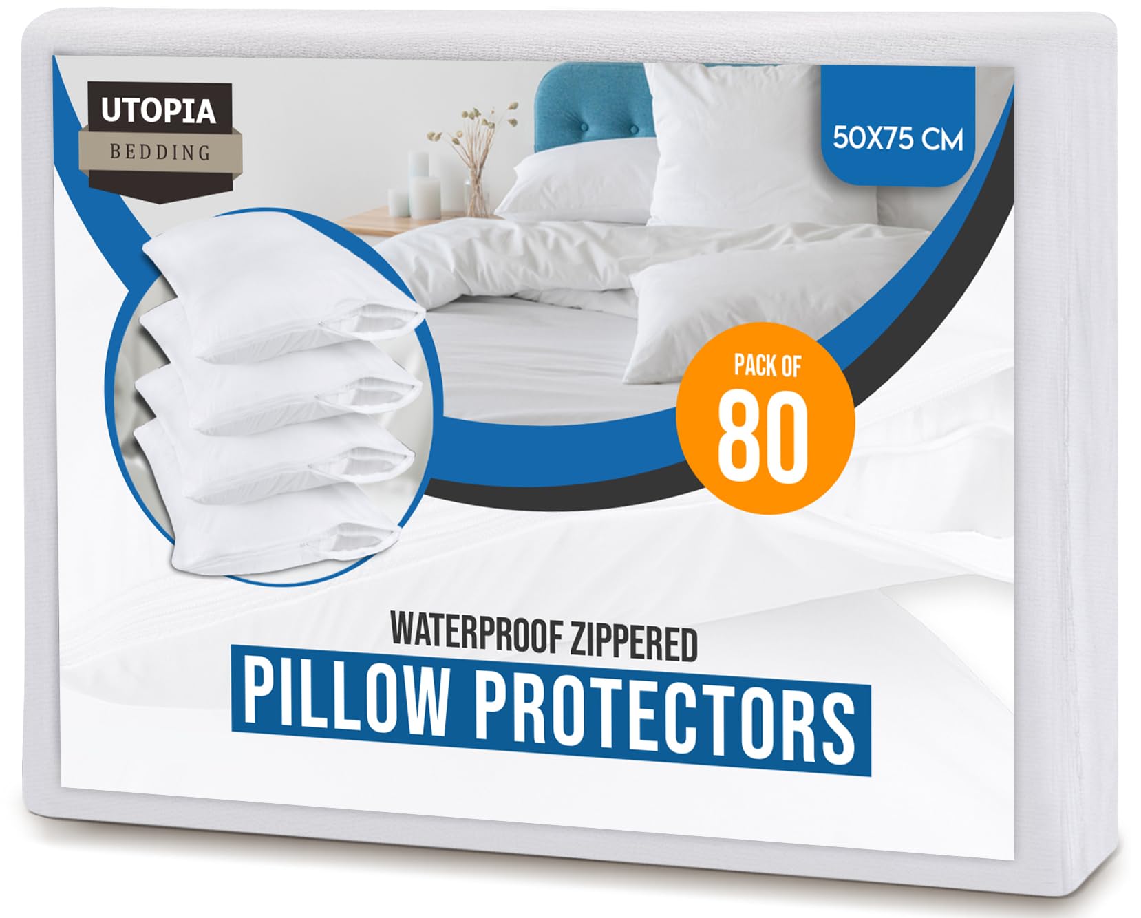 Utopia Bedding Waterproof Zippered Pillow Protectors (Size - 50 x 75 cm) - Pack of 80 - Anti Bed Bug and Dust Mite Proof Pillow Encasement โ image 1