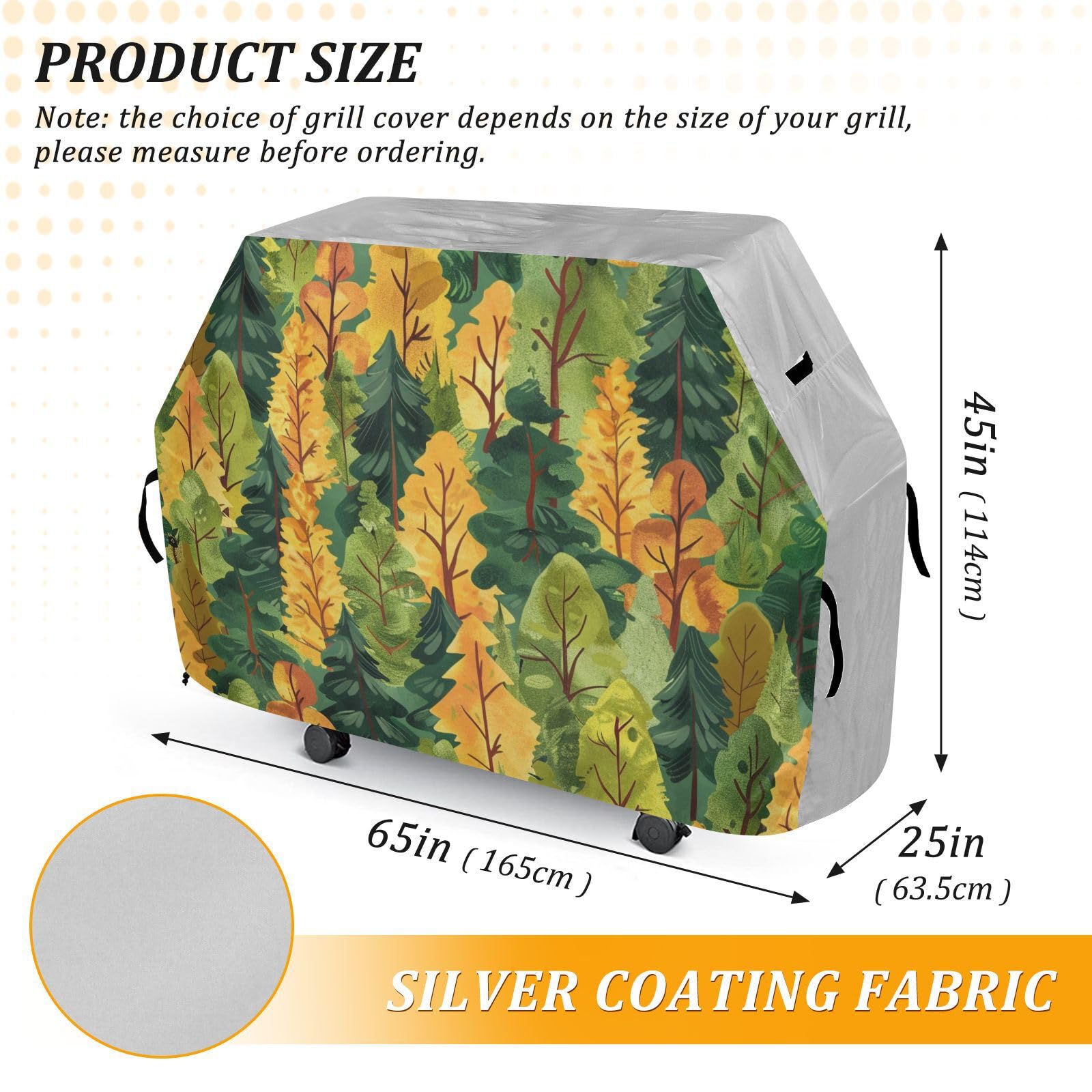 Forests zielony żółty safari pokrowiec na grilla na patio 150 cm, wodoodporny, wytrzymały, odporny na blaknięcie i promieniowanie UV, pokrowce na wędzarnie z regulowanym sznurkiem, ochrona przed
