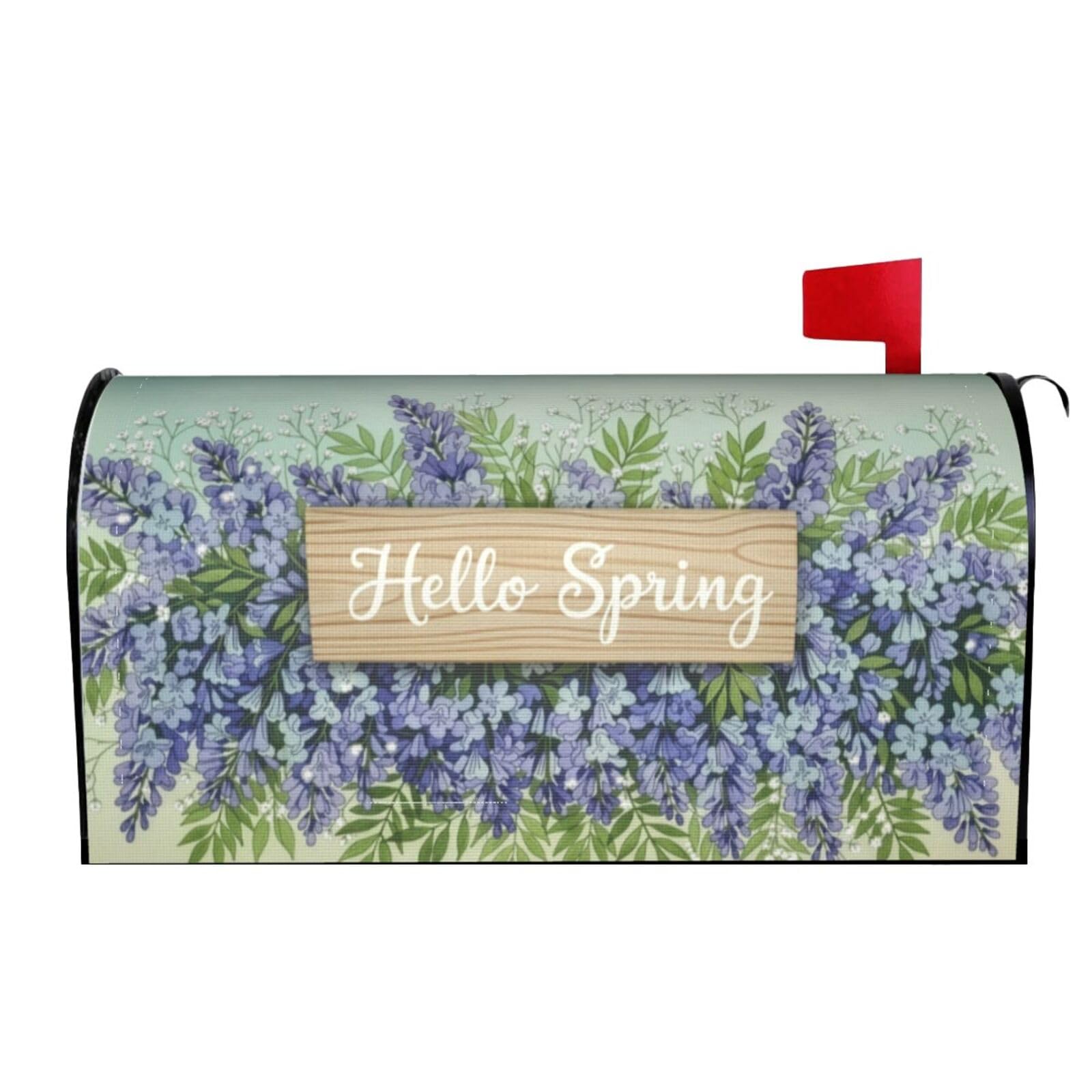 Beautiful Flowers Waterproof Mail Cover Magnetic Mailbox Wraps Hello Spring Post Letter Box Cover for Garden Home Decor 21x18 in