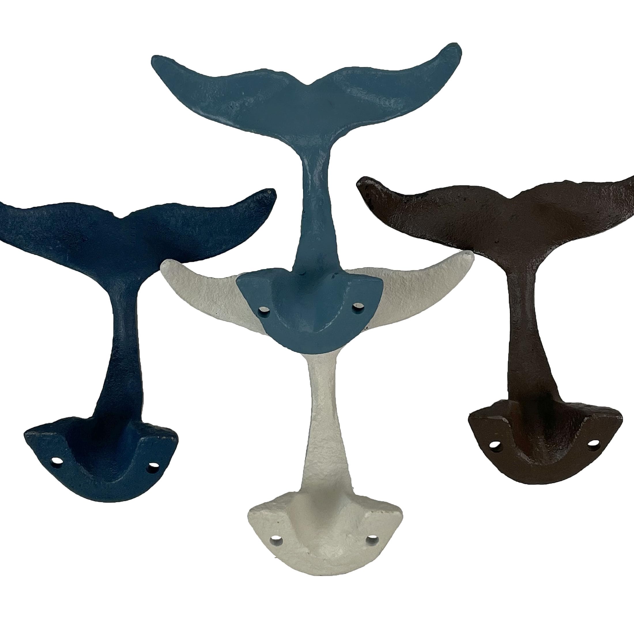 Zeckos Lot de 4 crochets muraux colorés en forme de queue de baleine en fonte