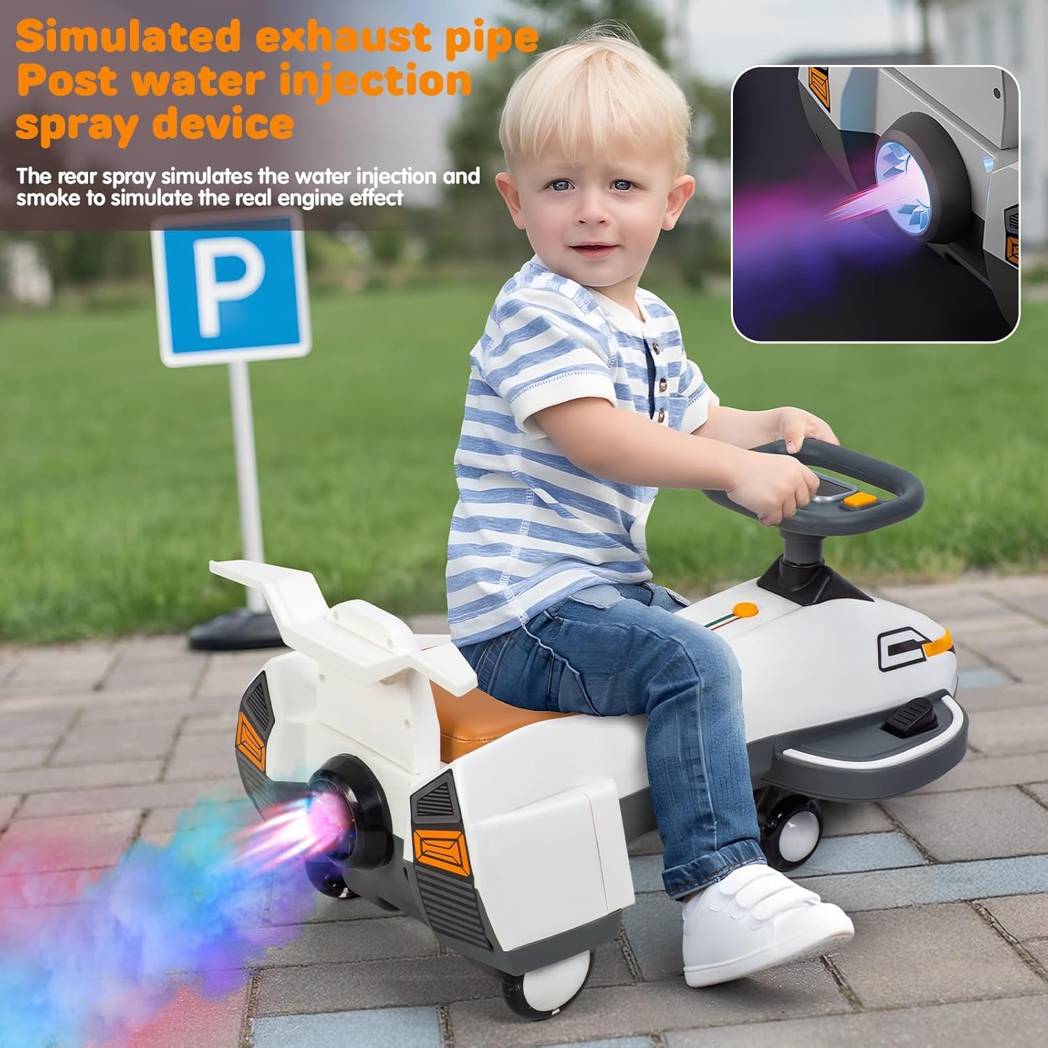 12V Pro Electric Wiggle Car with Pedal, Rechargeable Battery, CyberWiggle, 2 in 1 Swing Car, 2 Speed,Flashing Wheels, for Ages 3 and Up, 220 Lbs, White