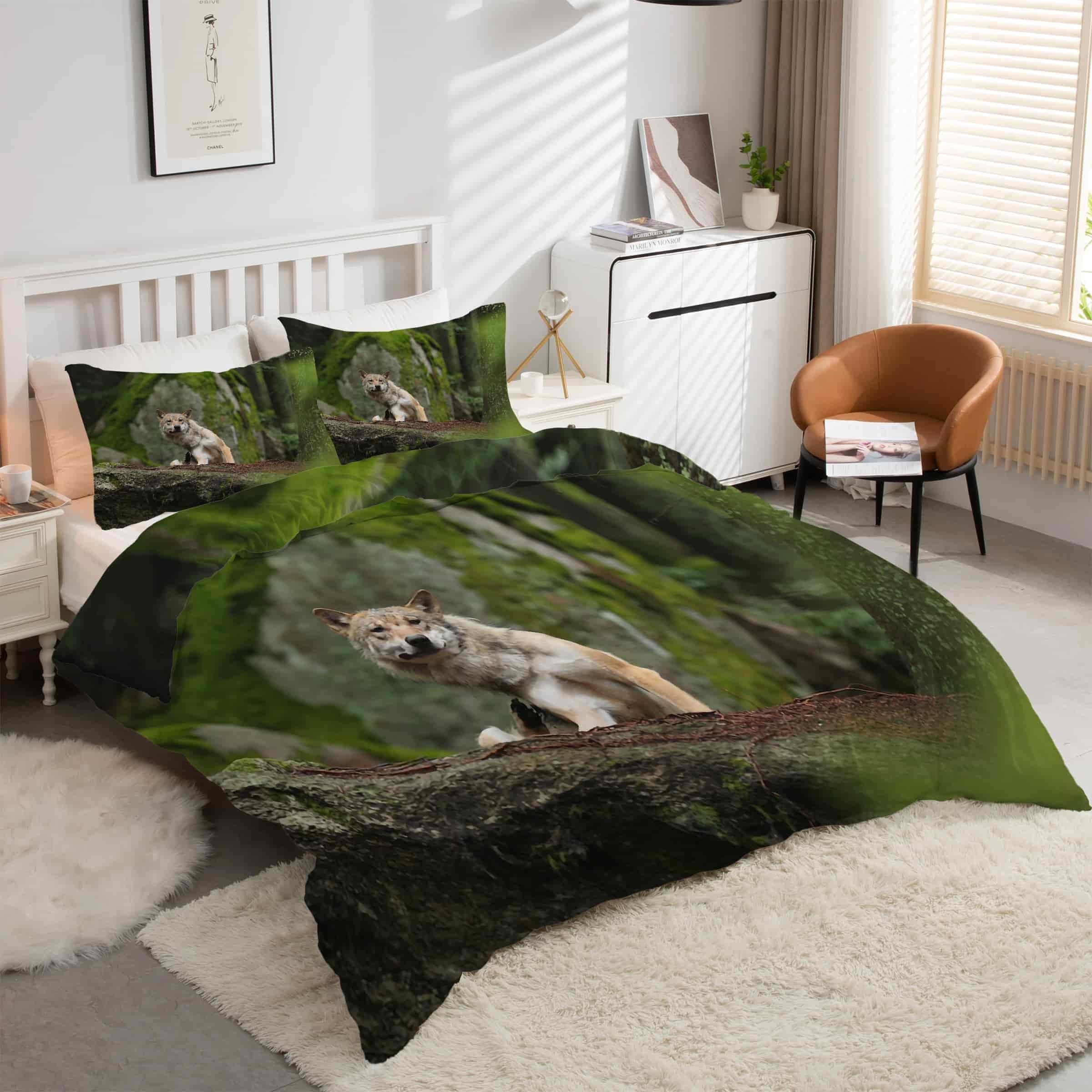 Housse de couette loup gris 90x190 cm pour lit enfant facile à laver et sans repassage