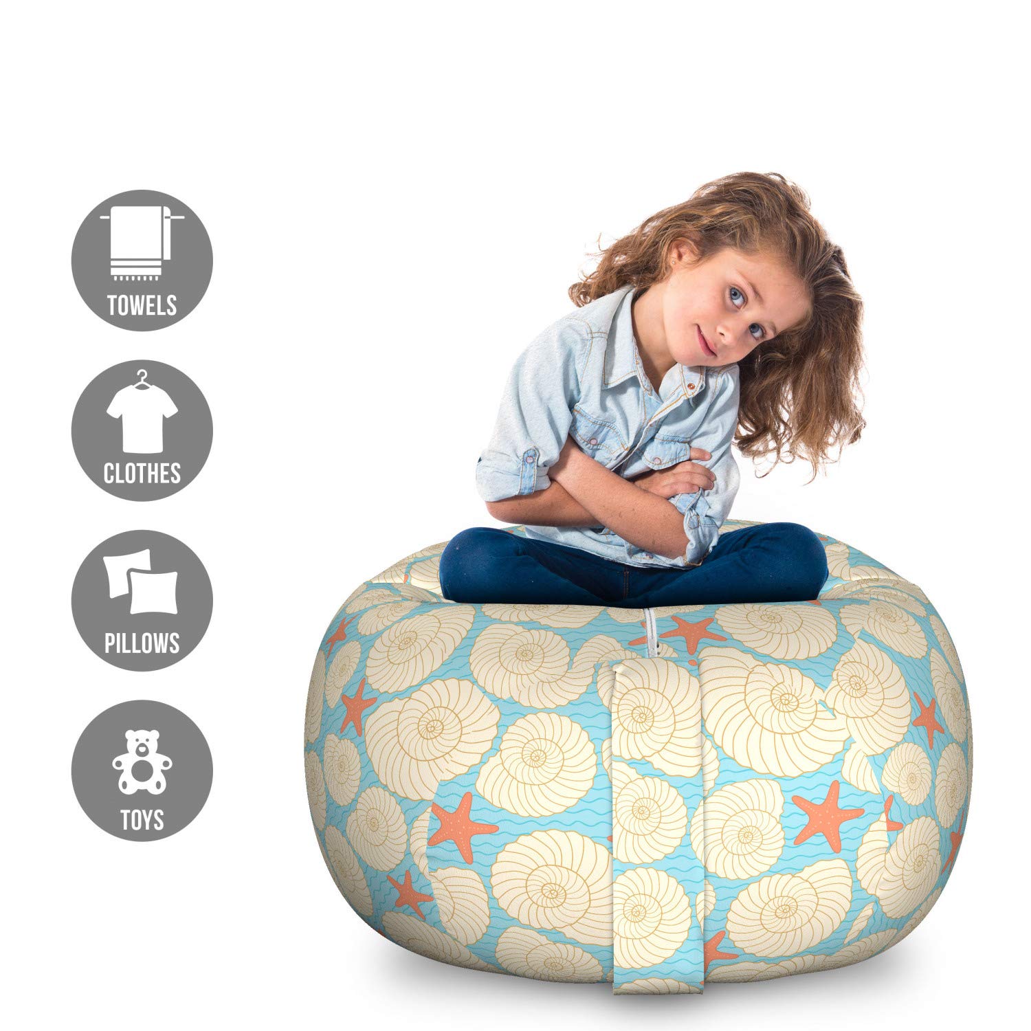 Kids Bean Bag Chair Lunarable Whale Storage Toy Bag Chair, Whales