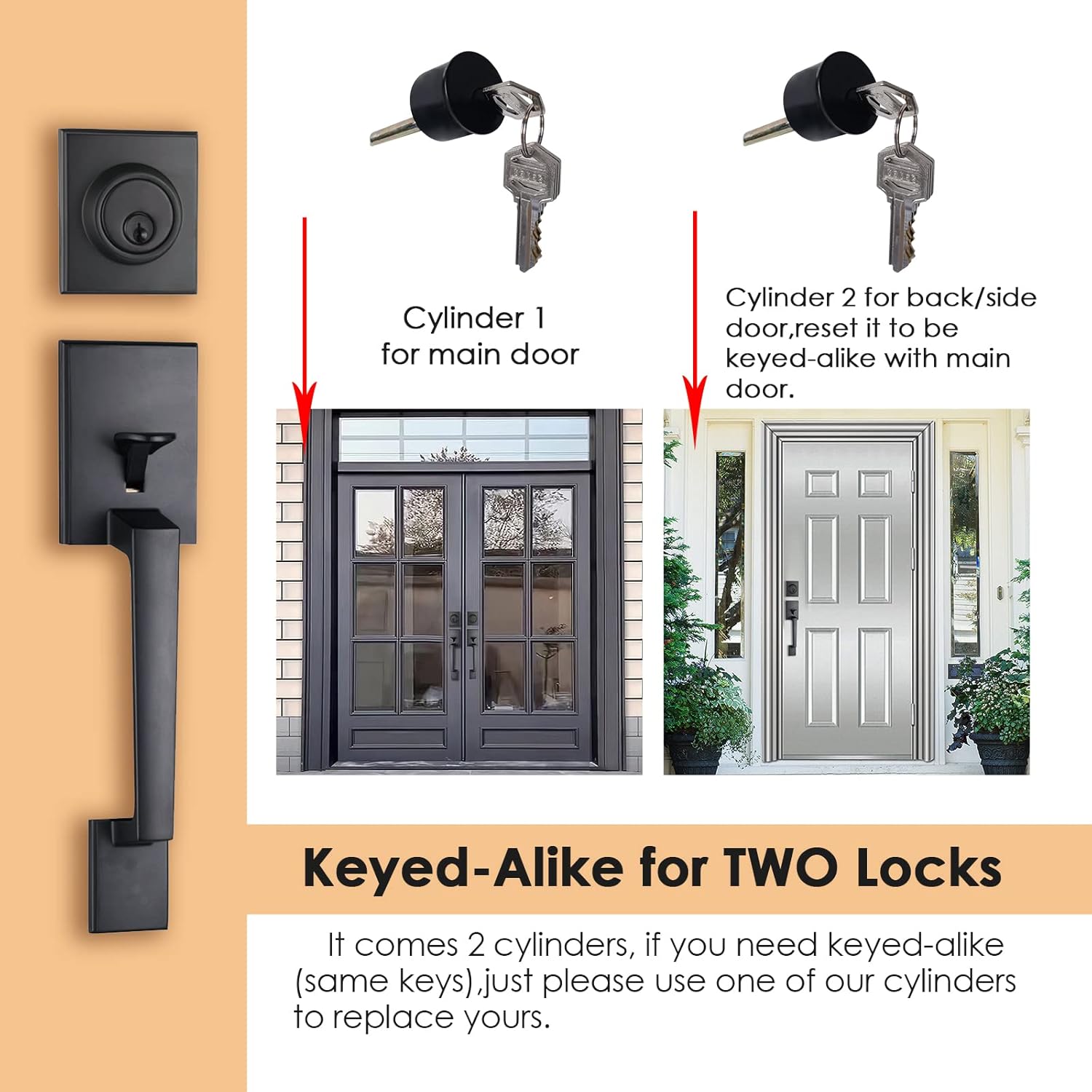 Traditional Style Keyed Entry Door Handleset with Lever Handle in Matte BlackZSCYMDHST2010DB Keyed Entry Handleset