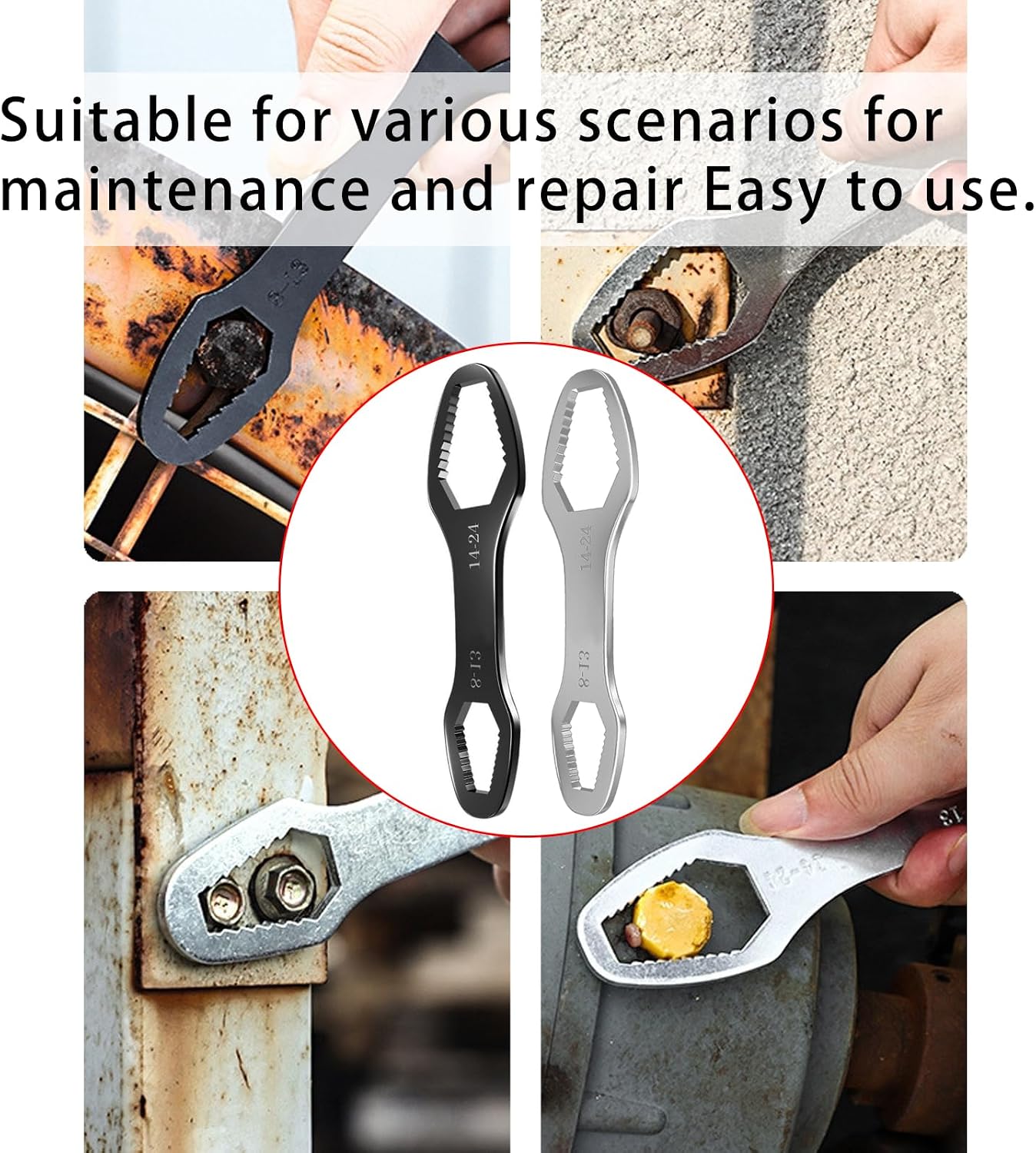 2Pcs Multifunction Universally Wrench Tool Set Adjustable from 8-24 Mm for Auto Repair Motorcycle Bicycles Adjustments Bicycles Maintenance Wrench