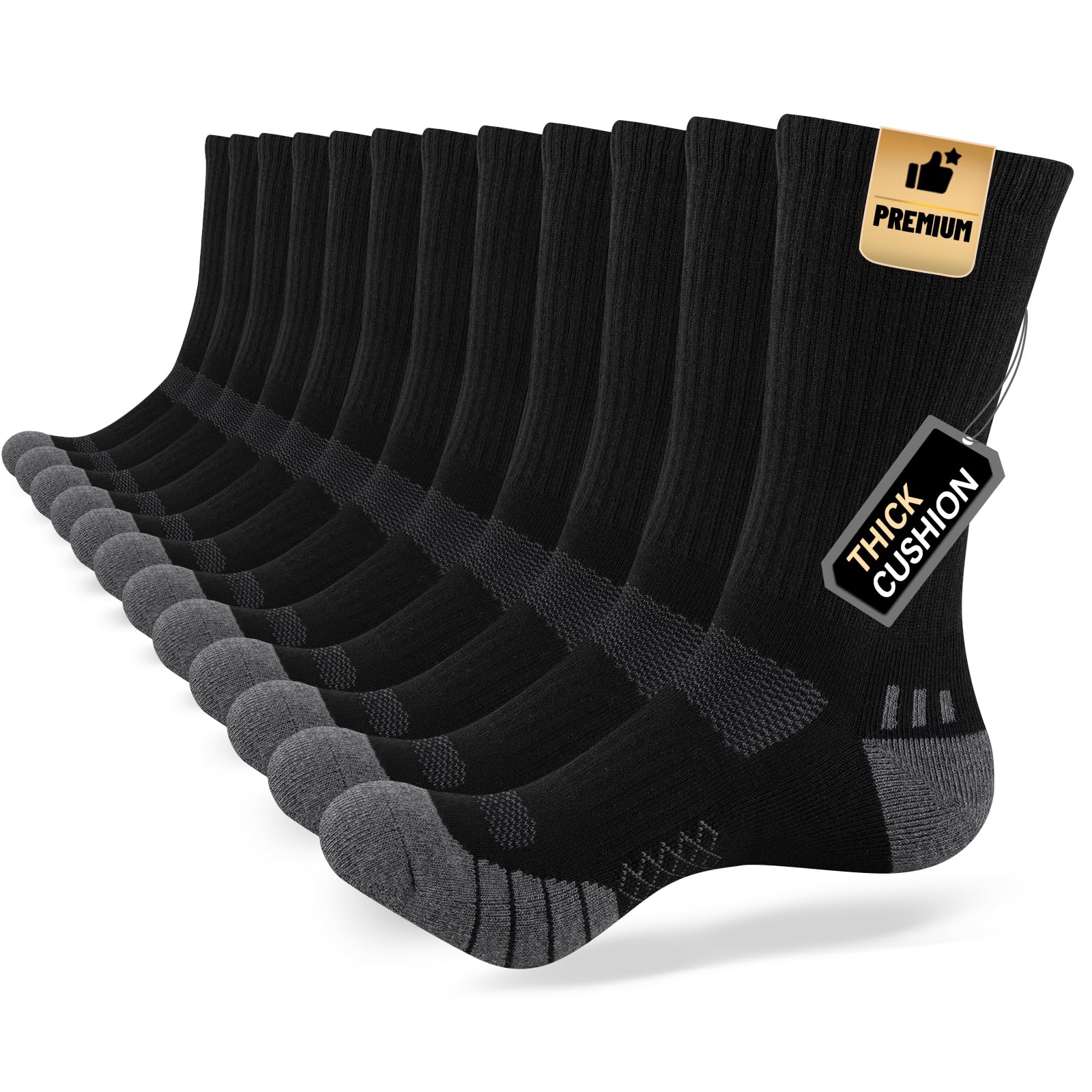 COOPLUS Mens Cushion Crew Socks